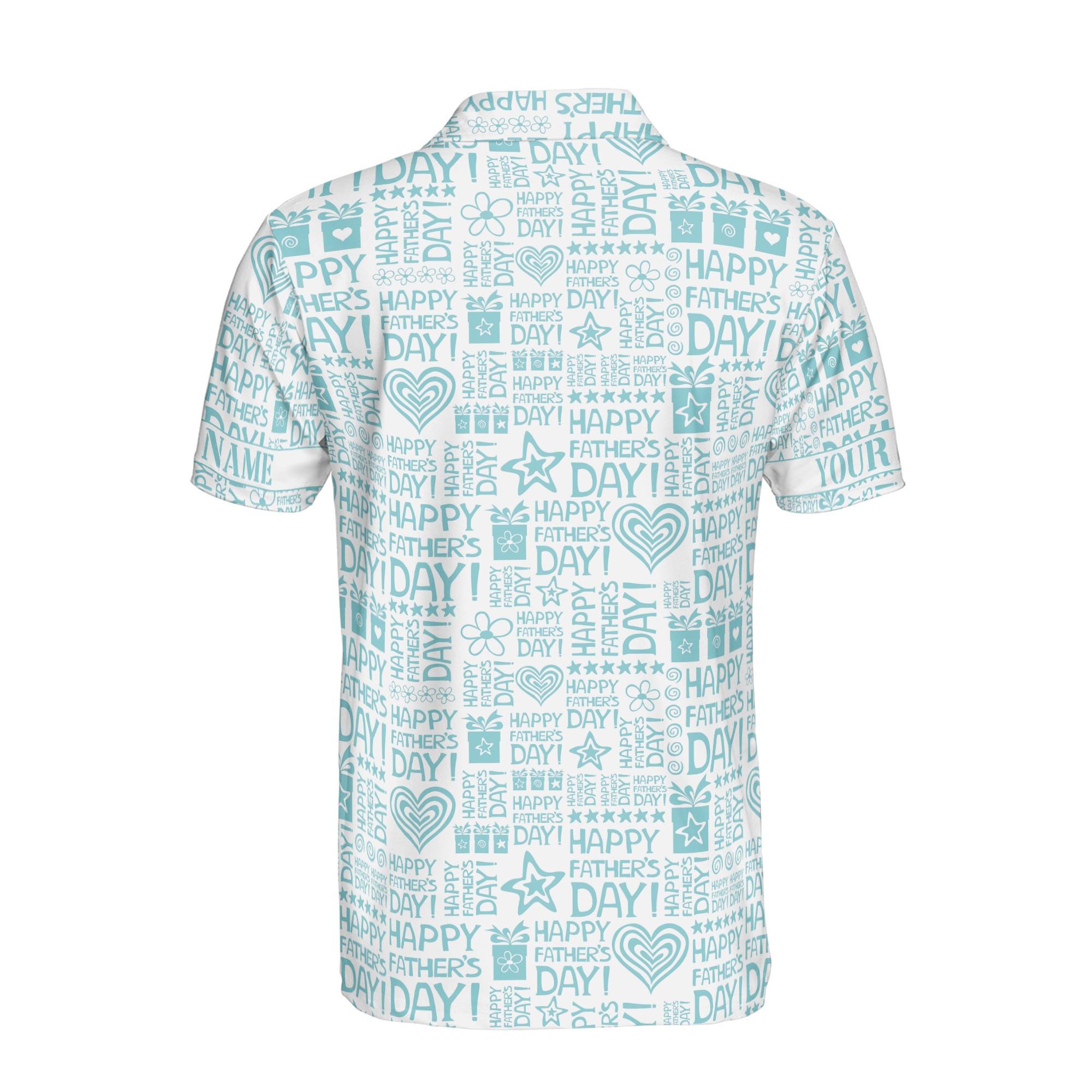 Alternative view of Personalizedize Name Dad Hearts Quote Pattern White Blue 3D Men's Polo Shirt