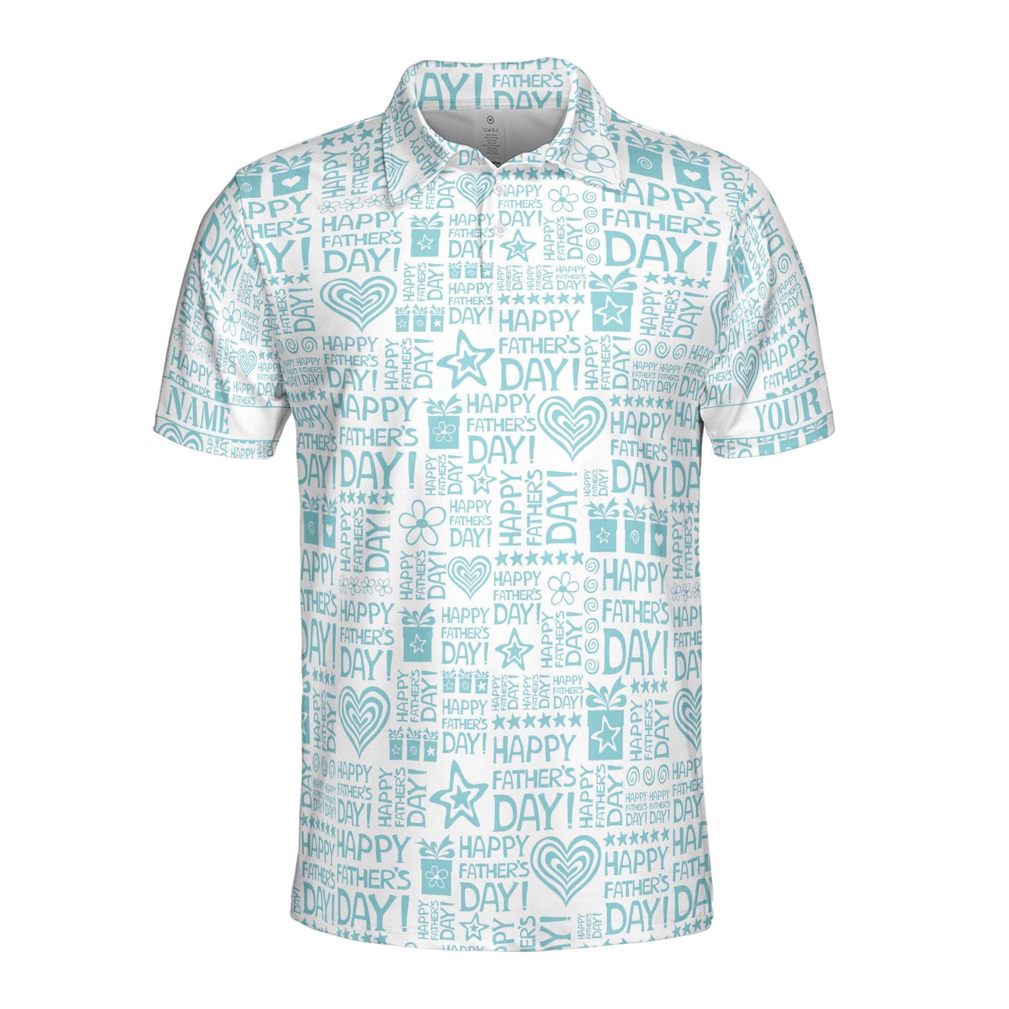 Personalizedize Name Dad Hearts Quote Pattern White Blue 3D Men's Polo Shirt - Image 3