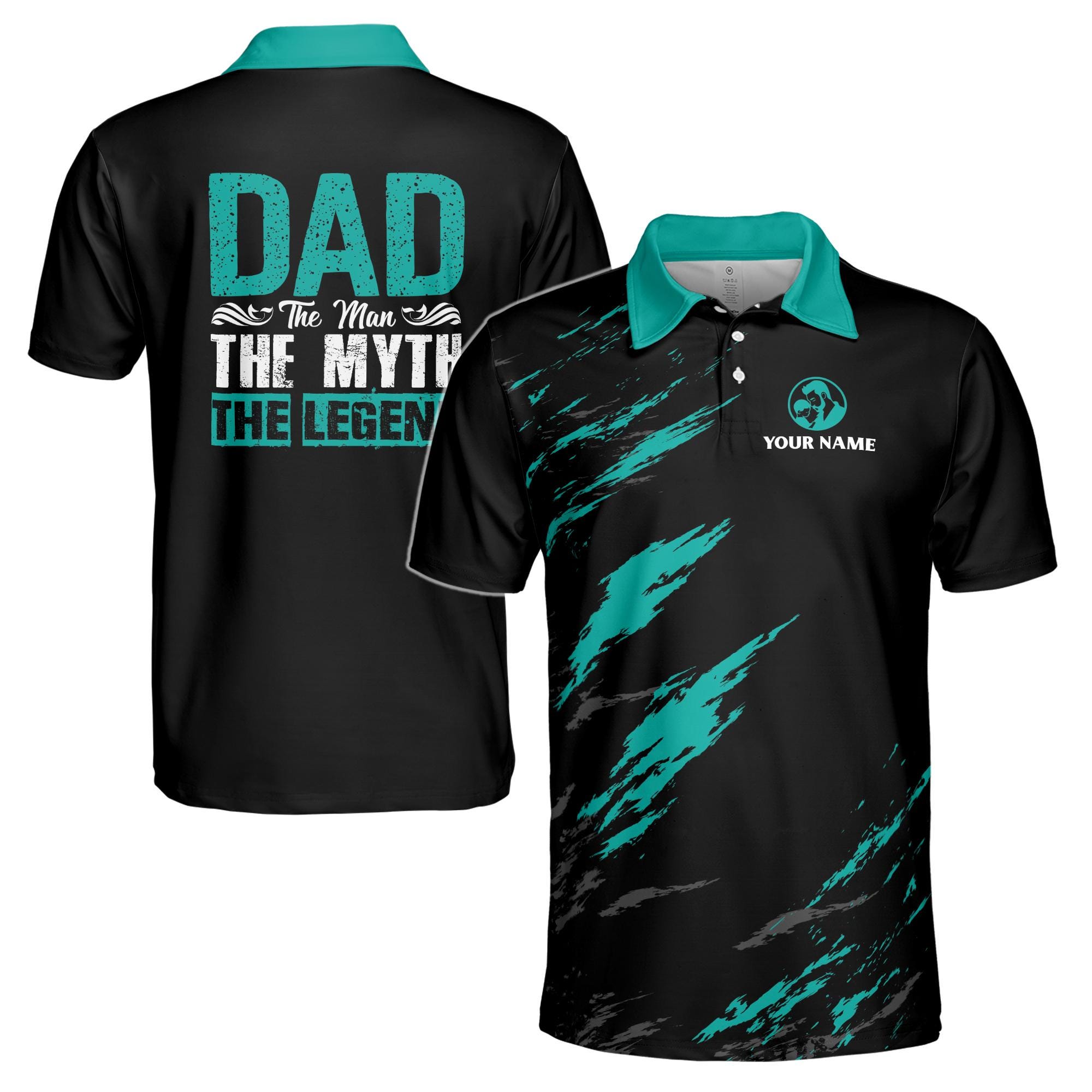 Personalizedize Name Dad Man Myth Legend Black 3D Men's Polo Shirt