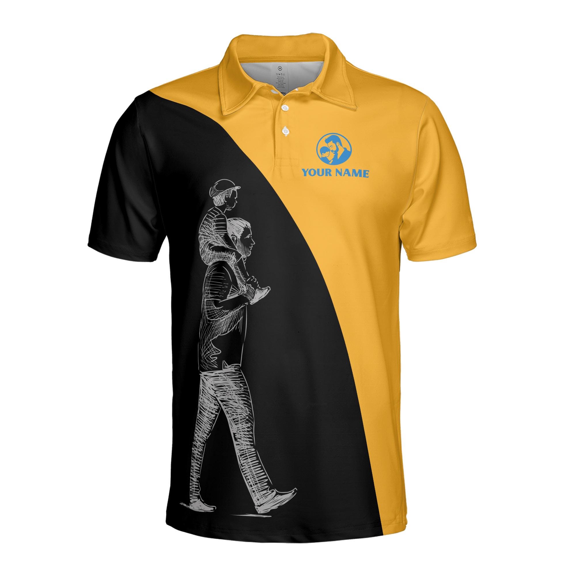 Alternative view of Personalizedize Name Dad My Real Hero Black Yellow 3D Men's Polo Shirt