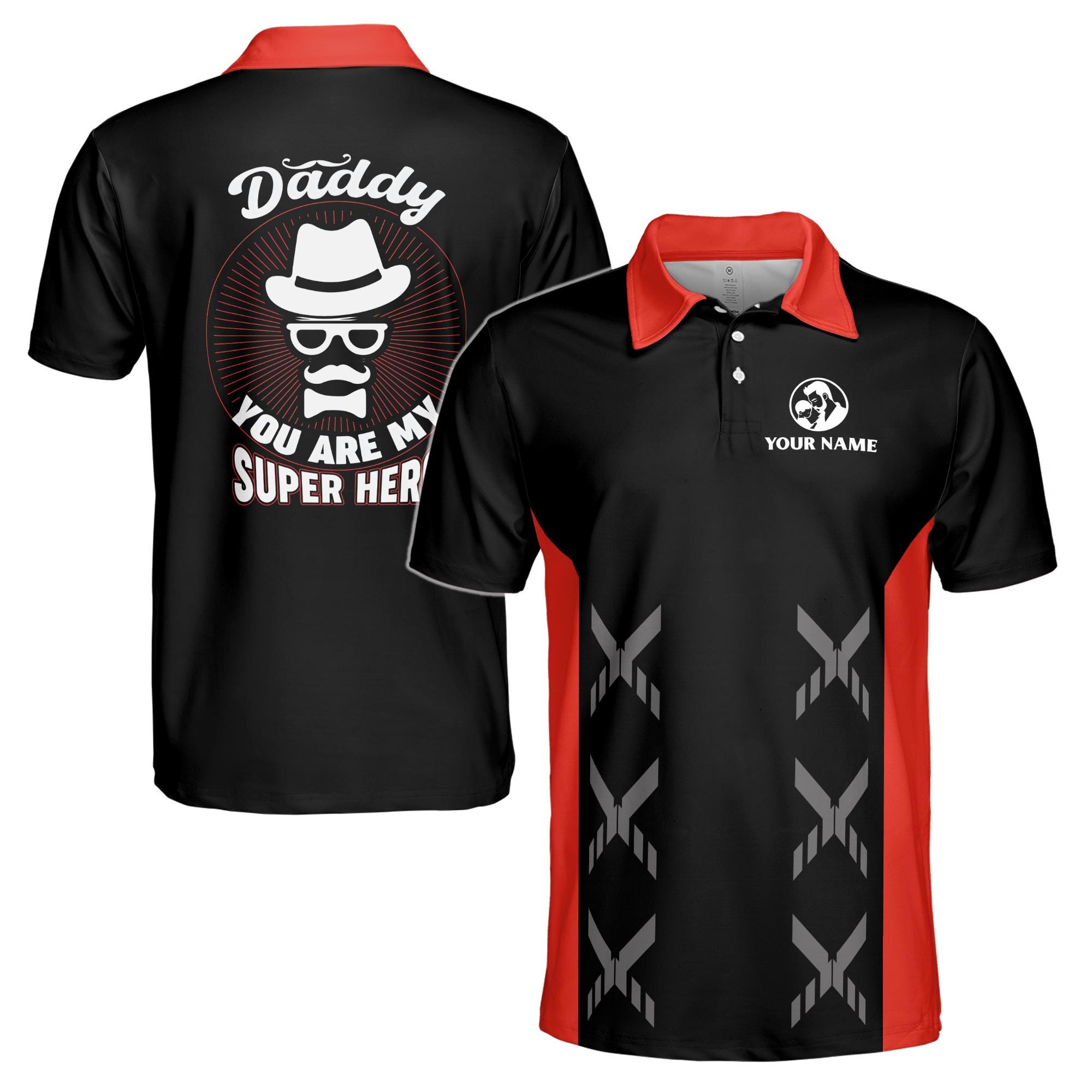 Personalizedize Name Dad My Superhero Black 3D Men's Polo Shirt