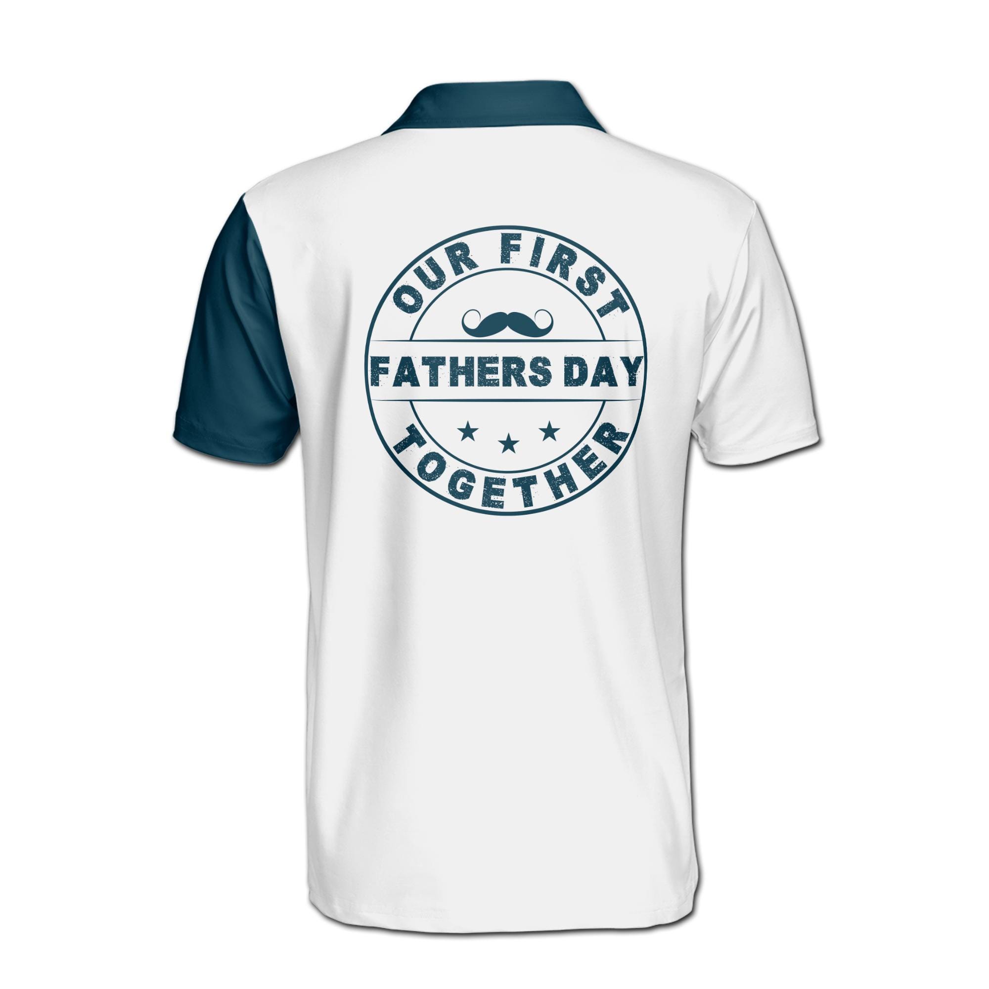 Personalizedize Name Dad Our First Together White Dark Cyan 3D Men's Polo Shirt - Image 3