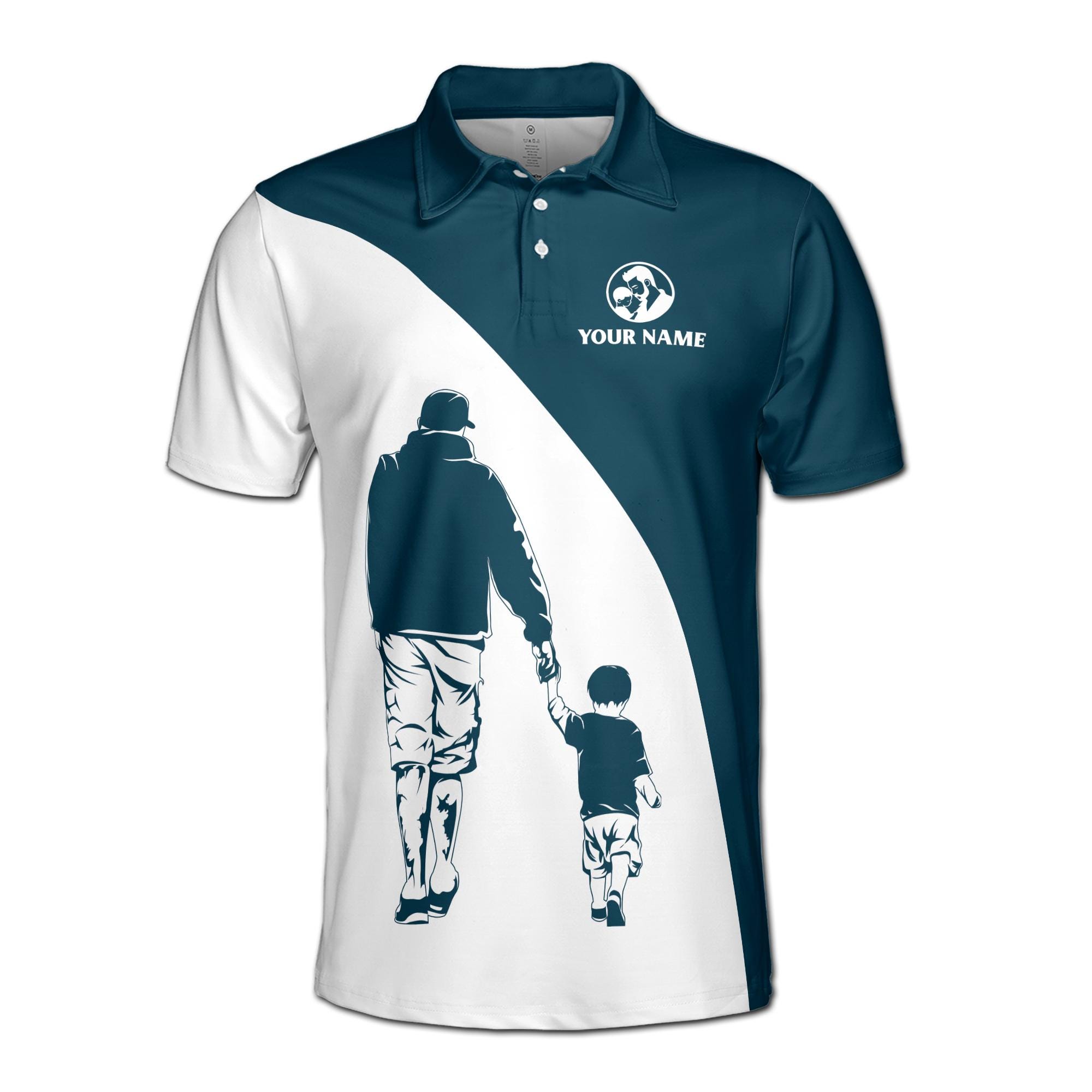 Alternative view of Personalizedize Name Dad Our First Together White Dark Cyan 3D Men's Polo Shirt
