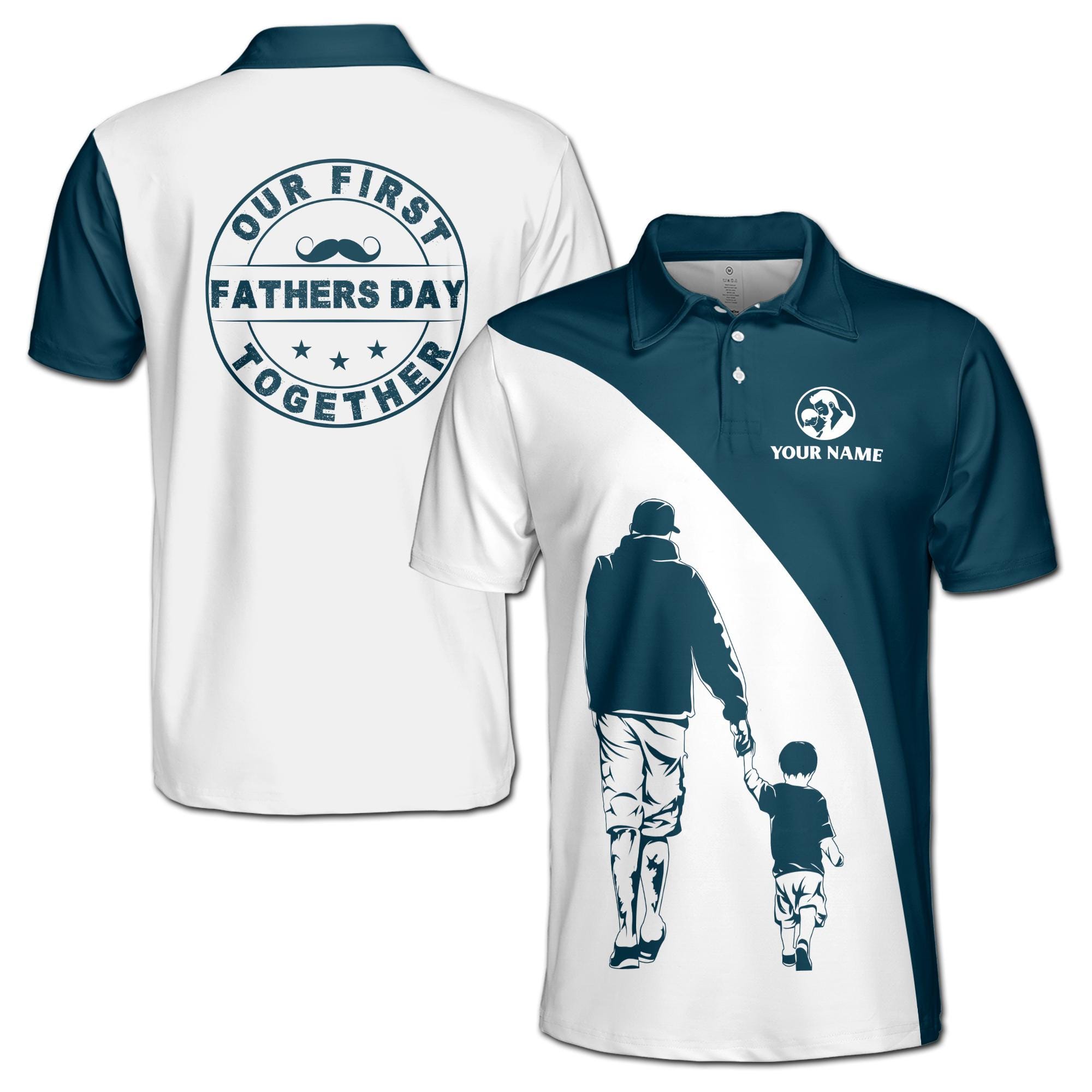 Personalizedize Name Dad Our First Together White Dark Cyan 3D Men's Polo Shirt