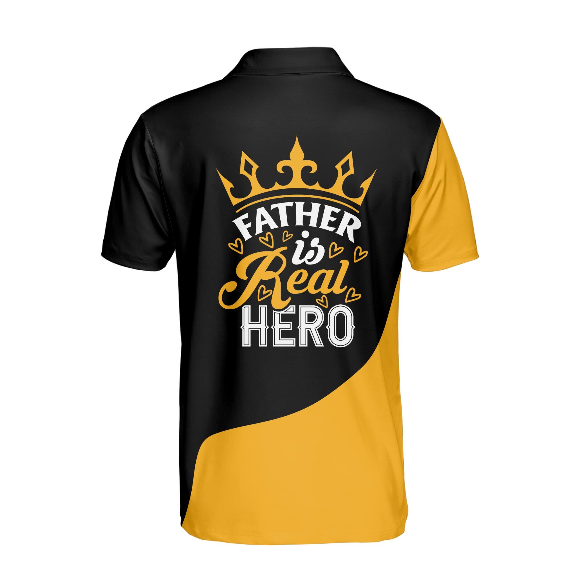 Personalizedize Name Dad Real Hero Crown Black Yellow 3D Men's Polo Shirt - Image 3