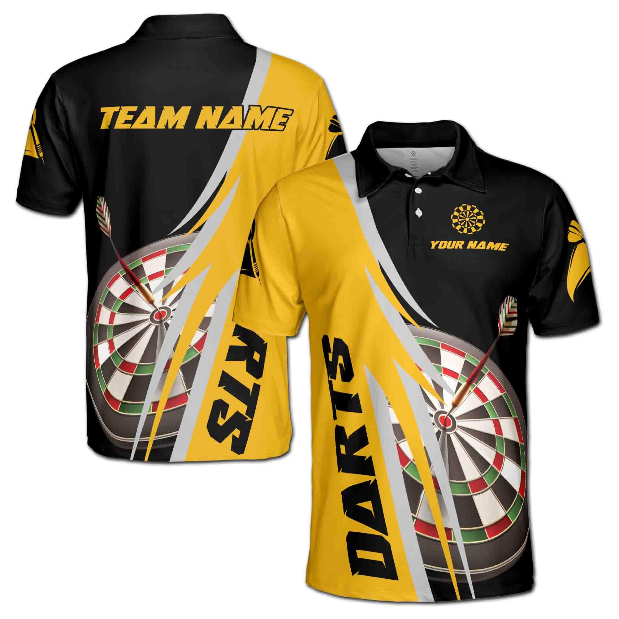 Personalizedize Name Darts Board Black Yellow 3D Men's Polo Shirt