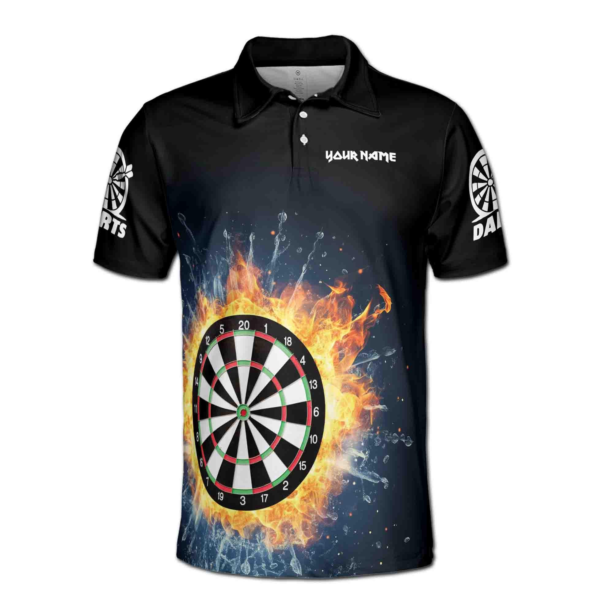 Alternative view of Personalizedize Name Darts Board Fire Water Black 3D Men's Polo Shirt