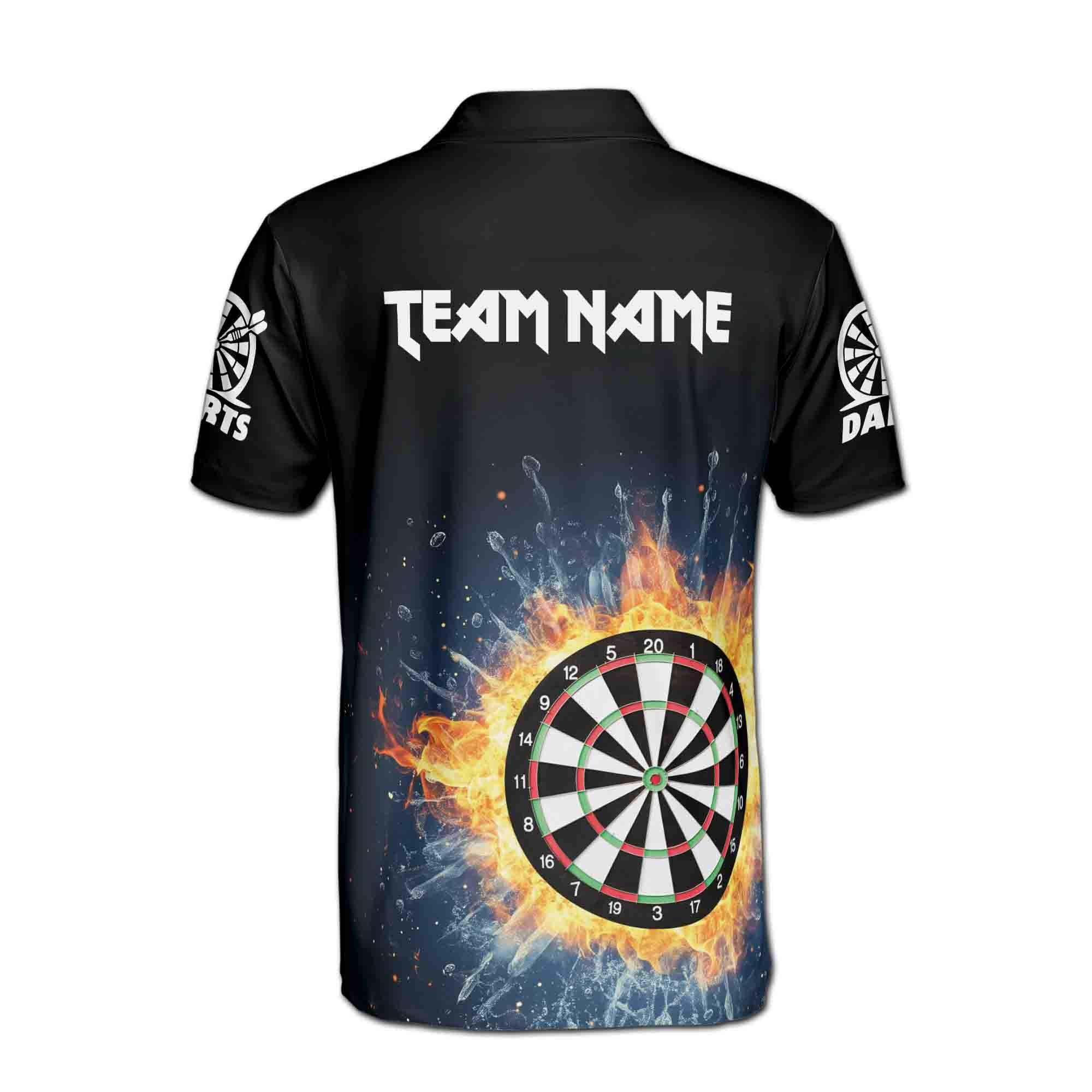 Personalizedize Name Darts Board Fire Water Black 3D Men's Polo Shirt - Image 3