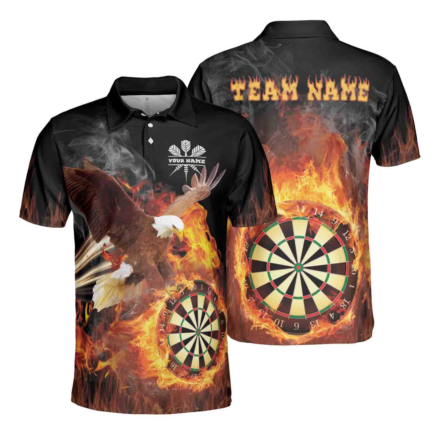 Personalizedize Name Darts Board Flaming Eagle Black 3D Men's Polo Shirt