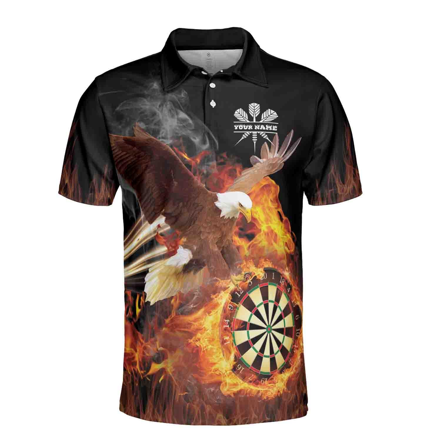 Alternative view of Personalizedize Name Darts Board Flaming Eagle Black 3D Men's Polo Shirt