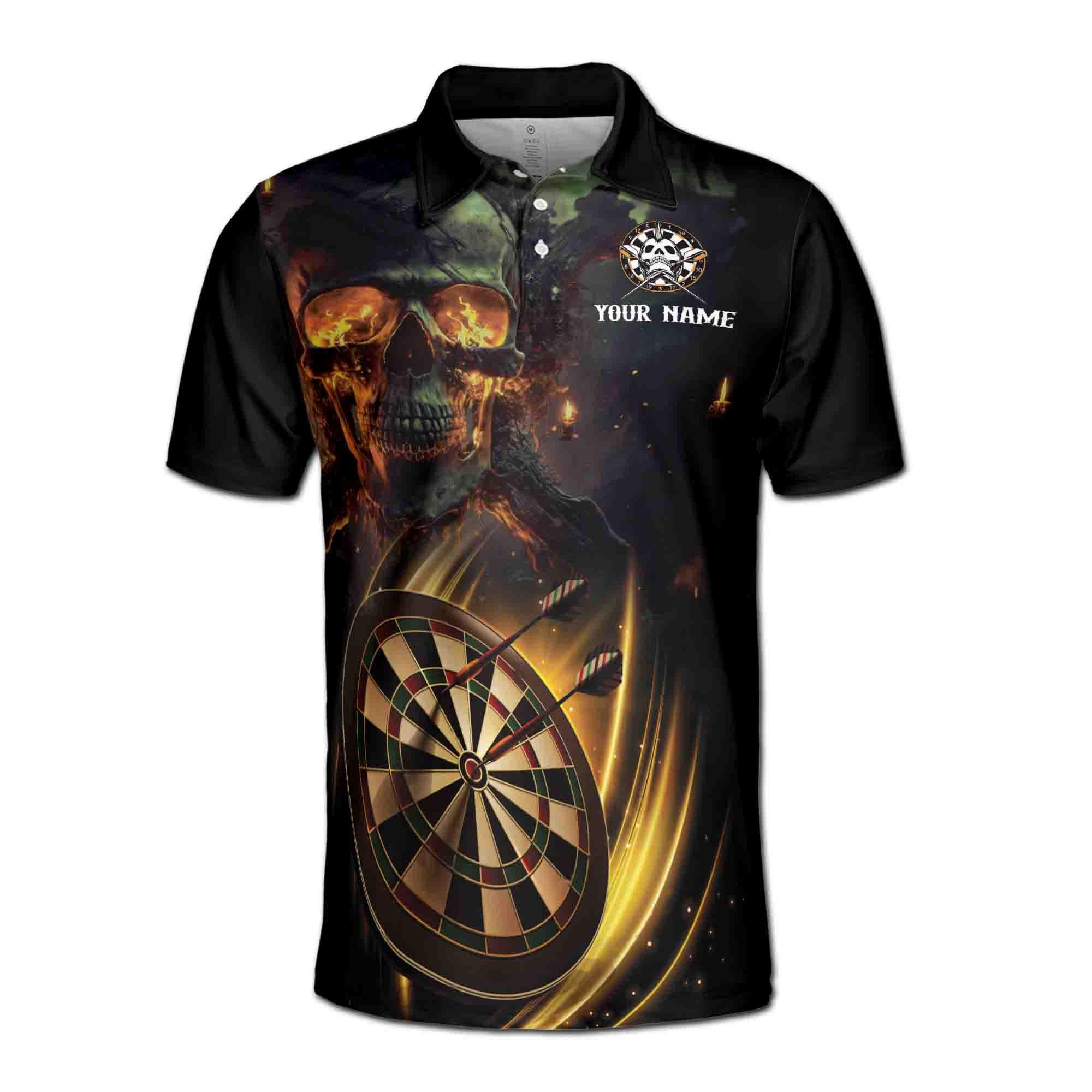 Alternative view of Personalizedize Name Darts Board Flaming Skull Spark Black 3D Men's Polo Shirt