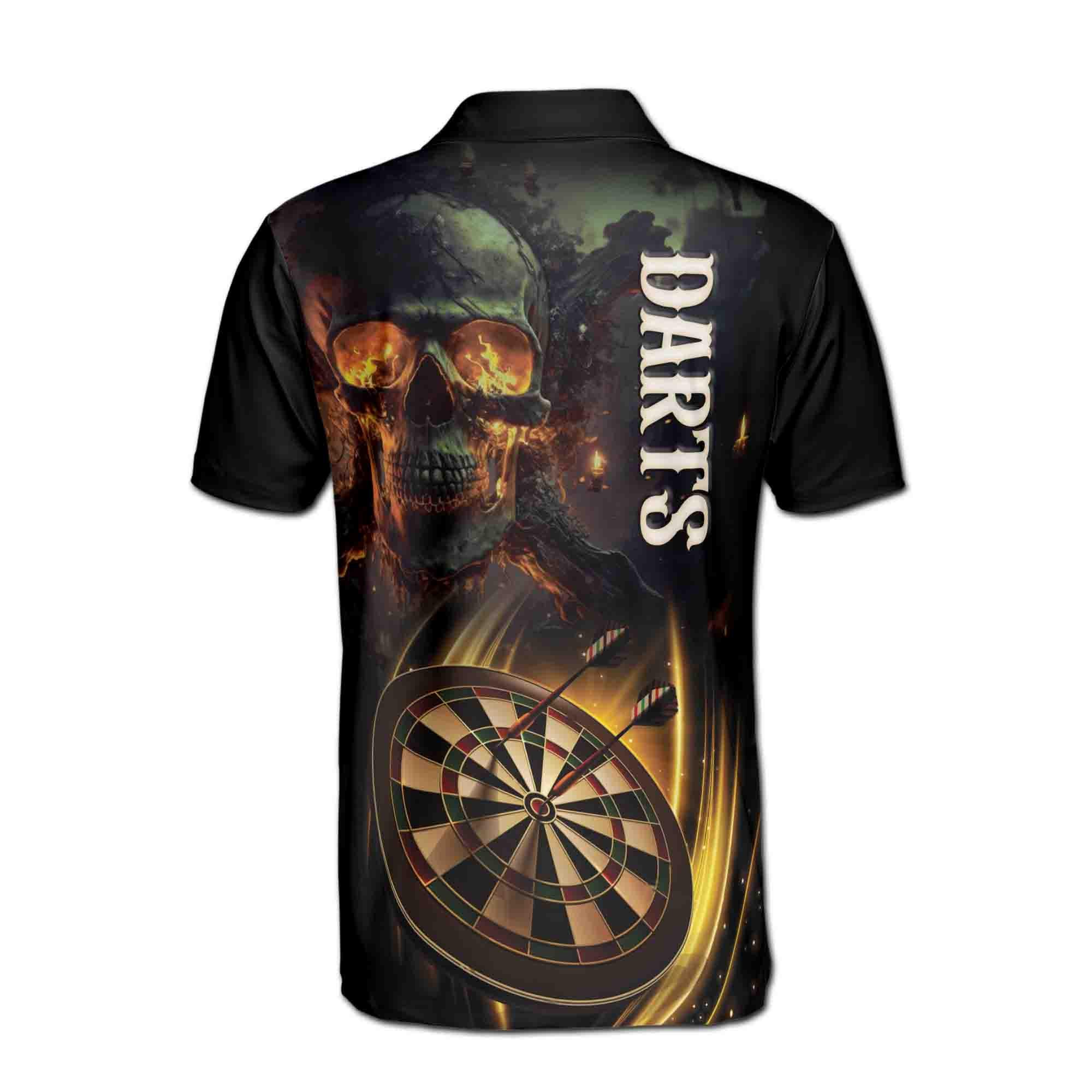 Personalizedize Name Darts Board Flaming Skull Spark Black 3D Men's Polo Shirt - Image 3