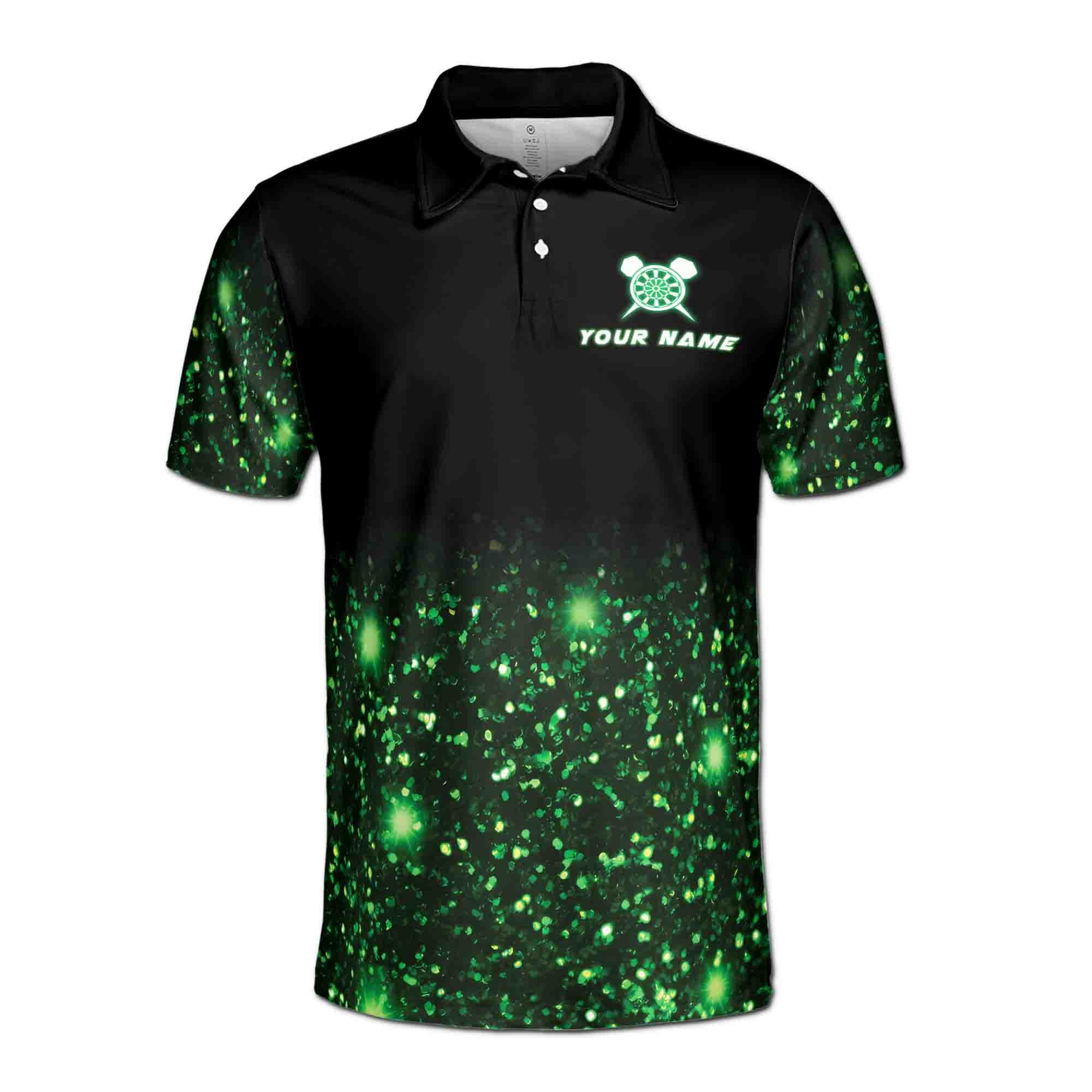 Alternative view of Personalizedize Name Darts Board Glow Black Green 3D Men's Polo Shirt