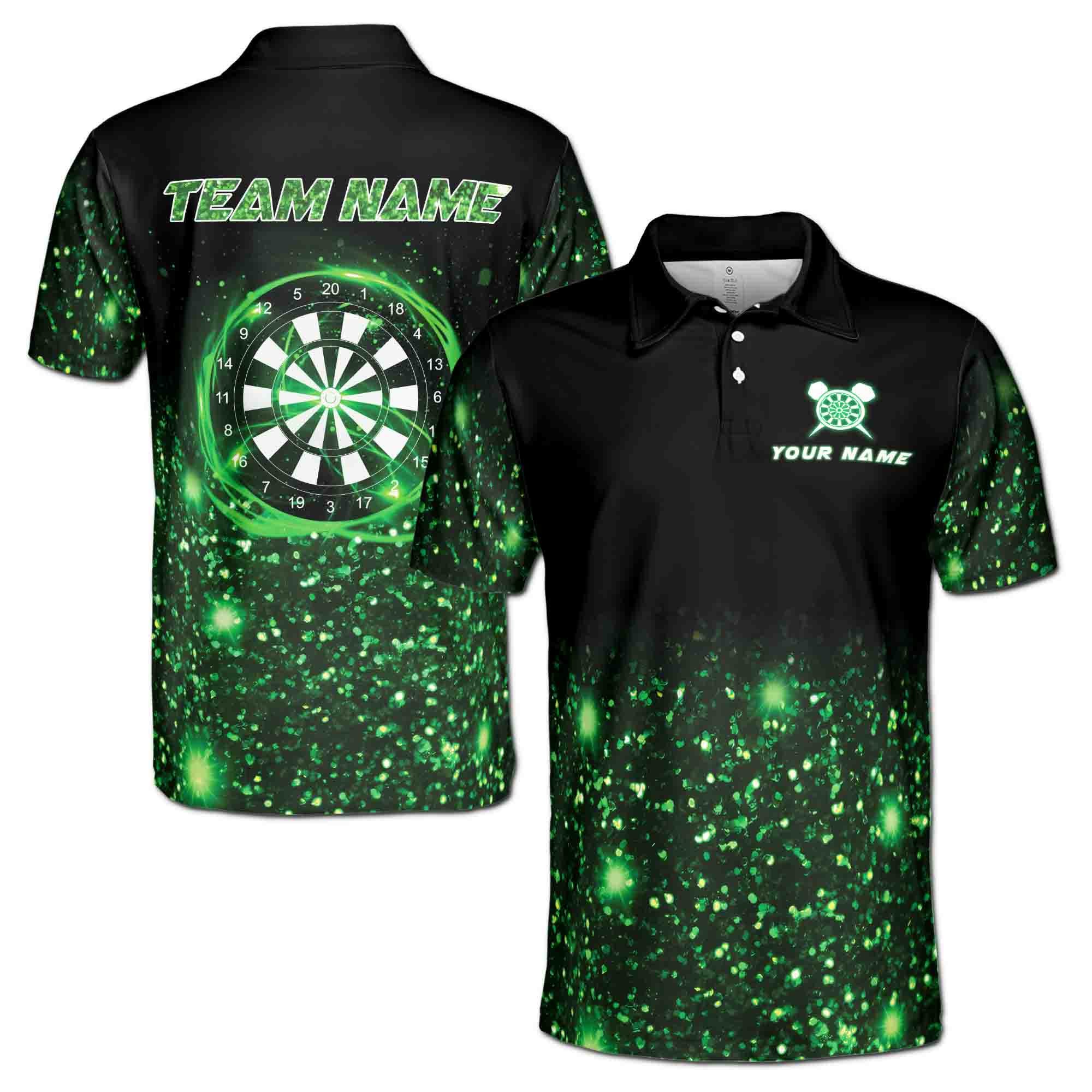 Personalizedize Name Darts Board Glow Black Green 3D Men's Polo Shirt