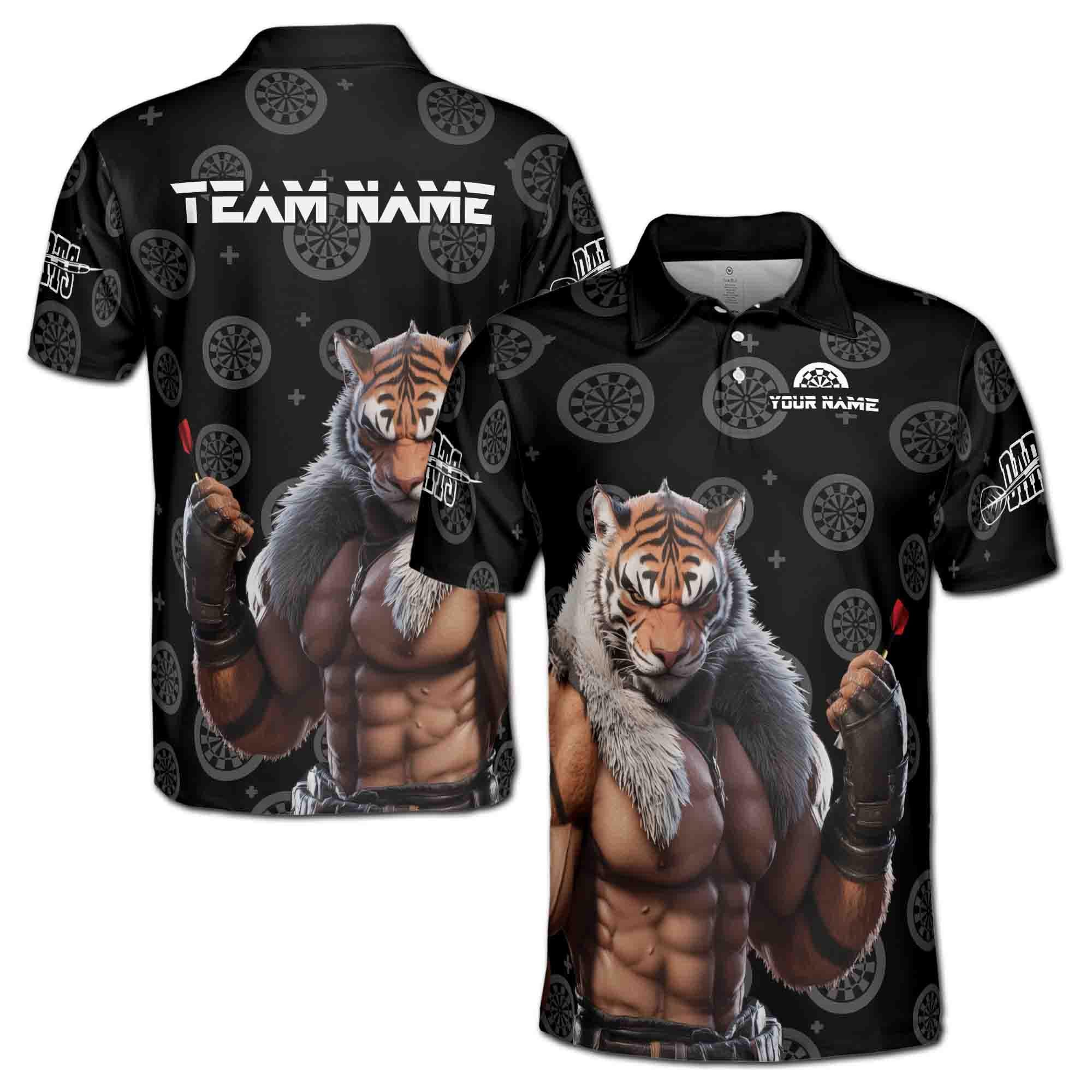 Personalizedize Name Darts Board Tiger Man Black 3D Men's Polo Shirt