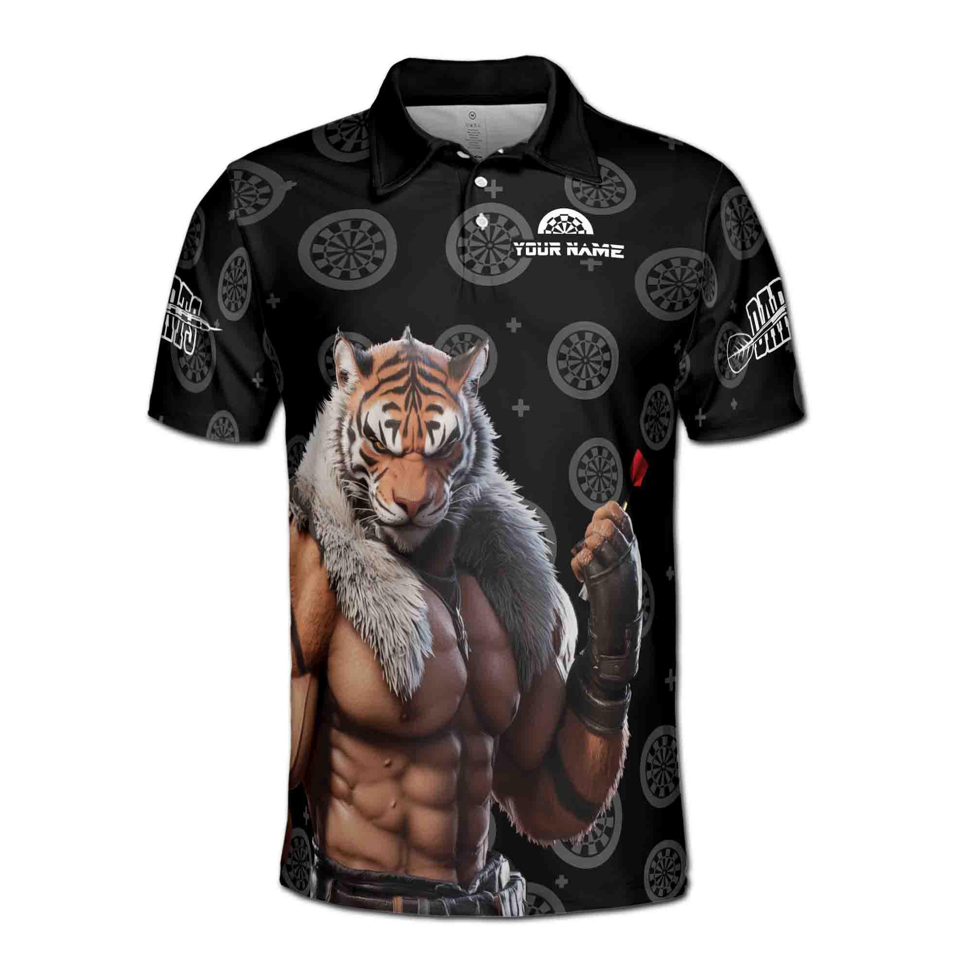 Alternative view of Personalizedize Name Darts Board Tiger Man Black 3D Men's Polo Shirt
