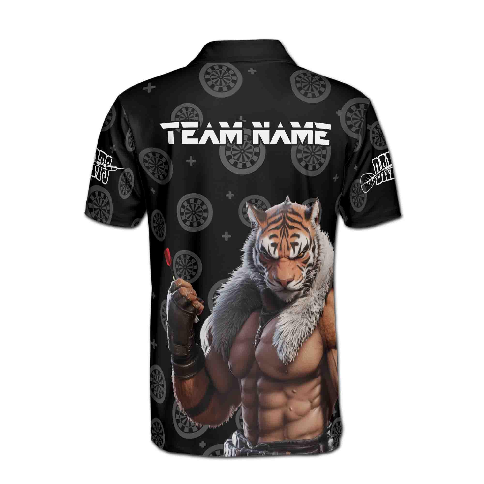 Personalizedize Name Darts Board Tiger Man Black 3D Men's Polo Shirt - Image 3