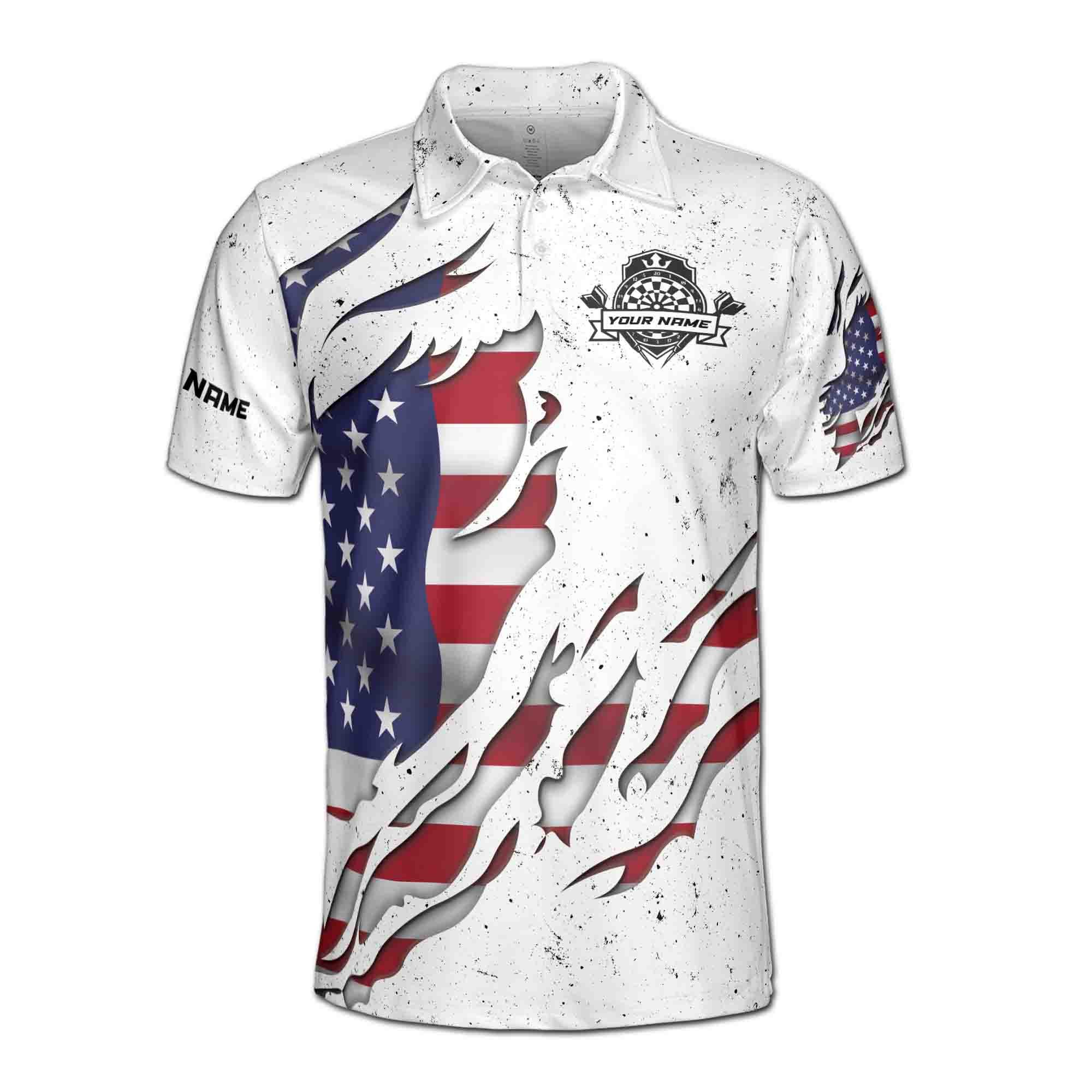 Alternative view of Personalizedize Name Darts Board USA Flag White 3D Men's Polo Shirt