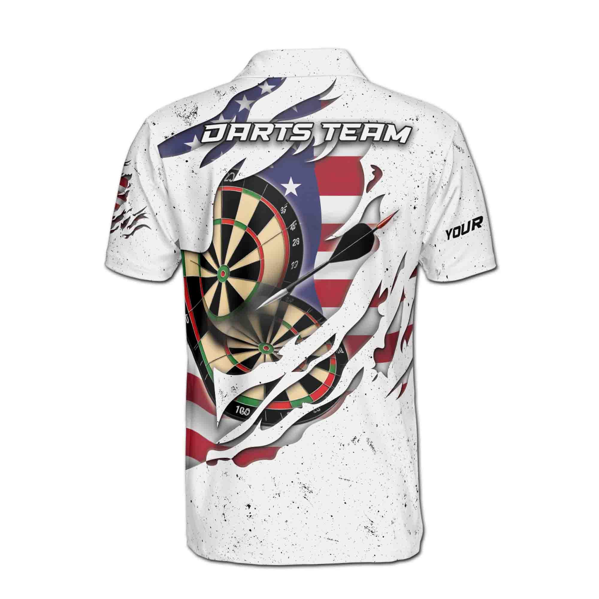 Personalizedize Name Darts Board USA Flag White 3D Men's Polo Shirt - Image 3