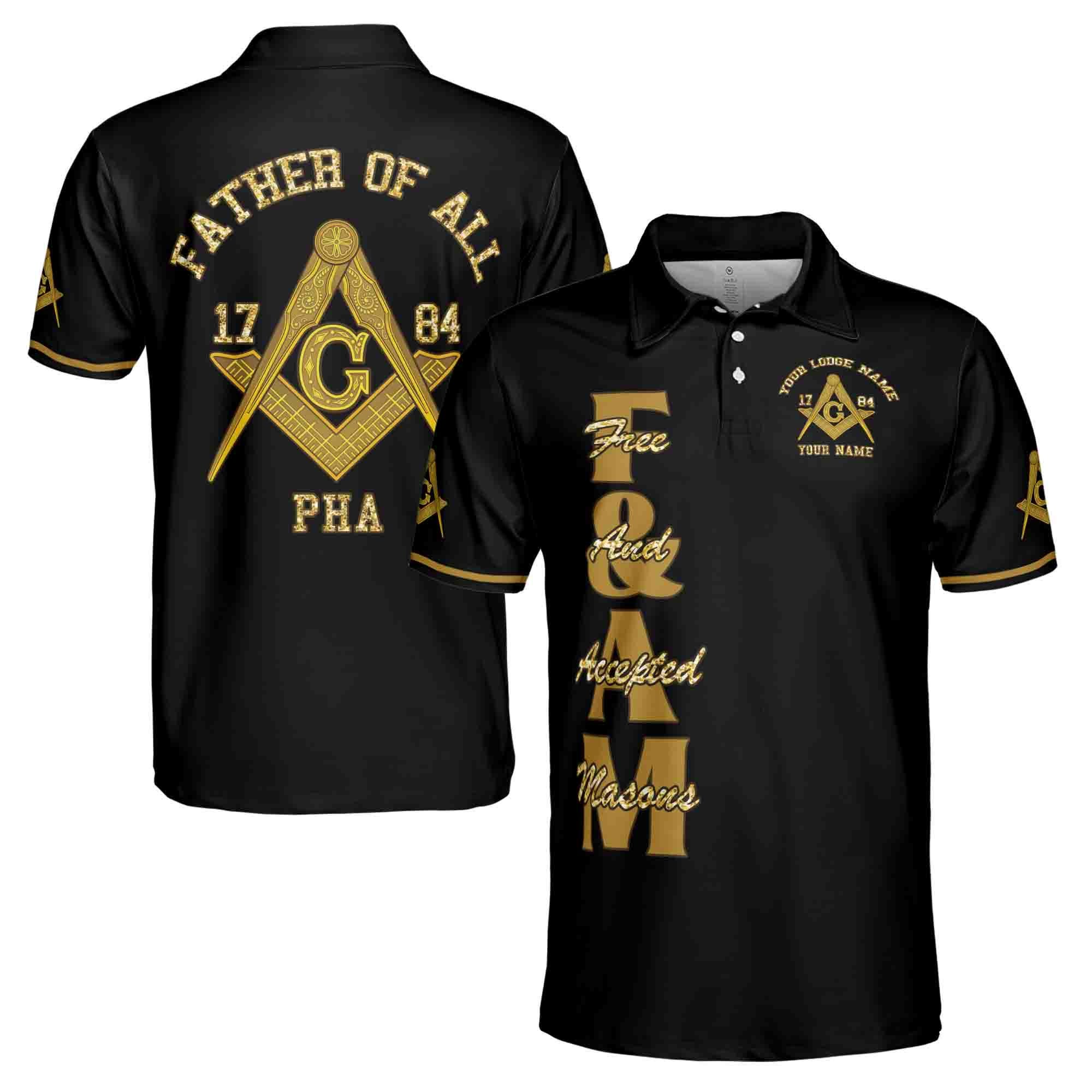 Personalizedize Name F. & A.M. Father of All PHA Freemasonry Masonic Men's Polo Shirt