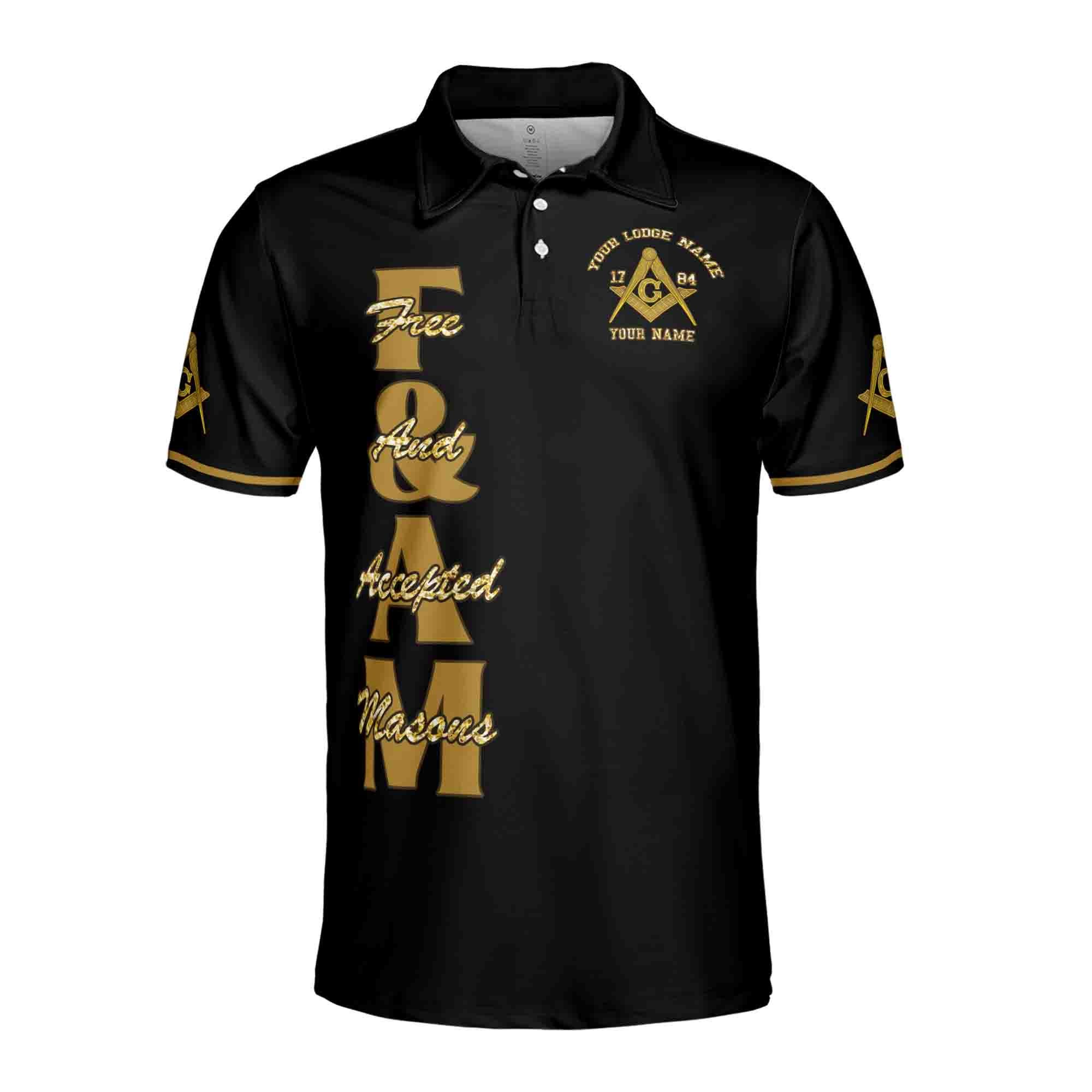 Alternative view of Personalizedize Name F. & A.M. Father of All PHA Freemasonry Masonic Men's Polo Shirt