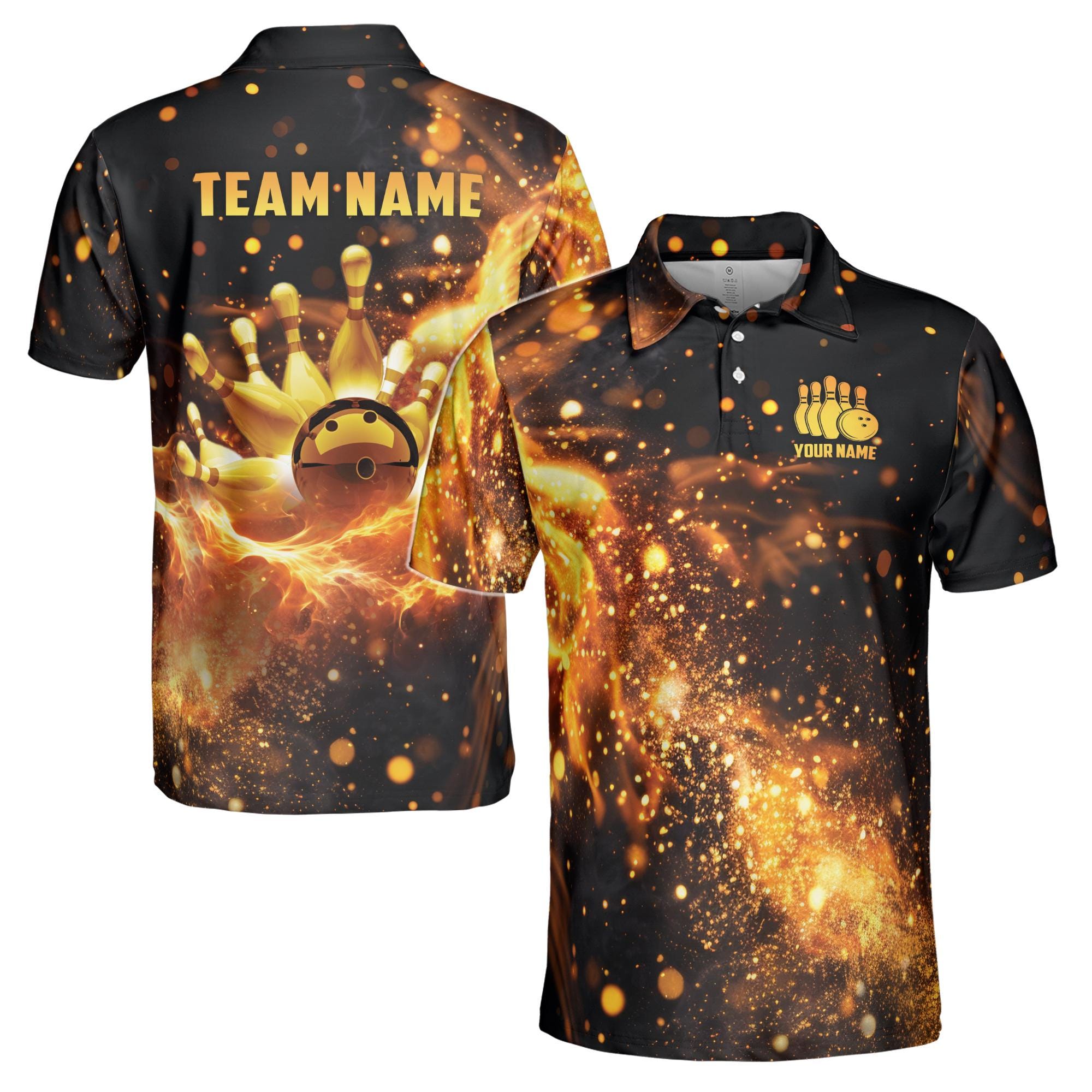 Personalizedize Name Fiery Multiple Sports Options Black 3D Men's Polo Shirt