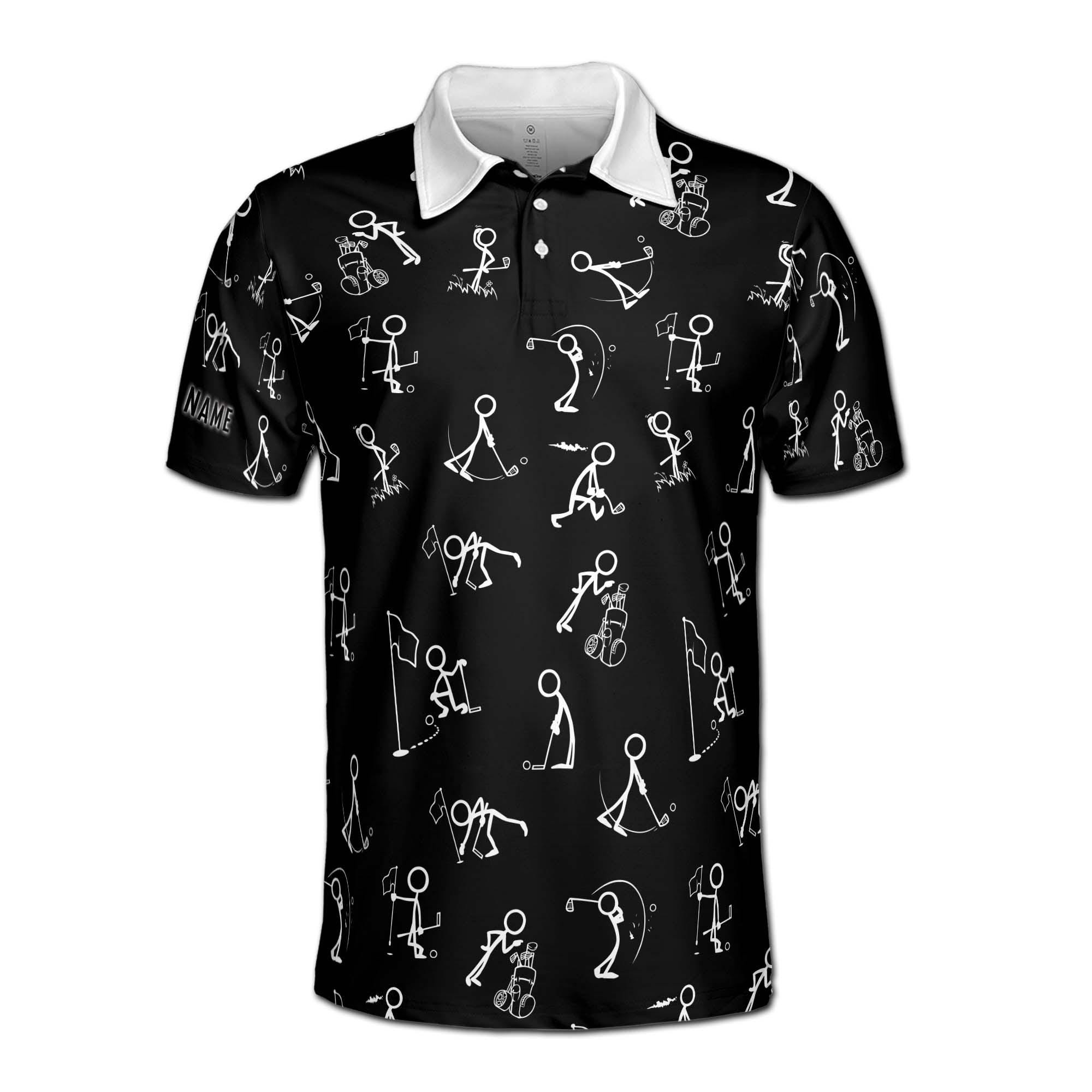 Personalizedize Name Funny Golf Stick Figure Men's Polo Shirt, Golfer Jersey Gift - Image 5