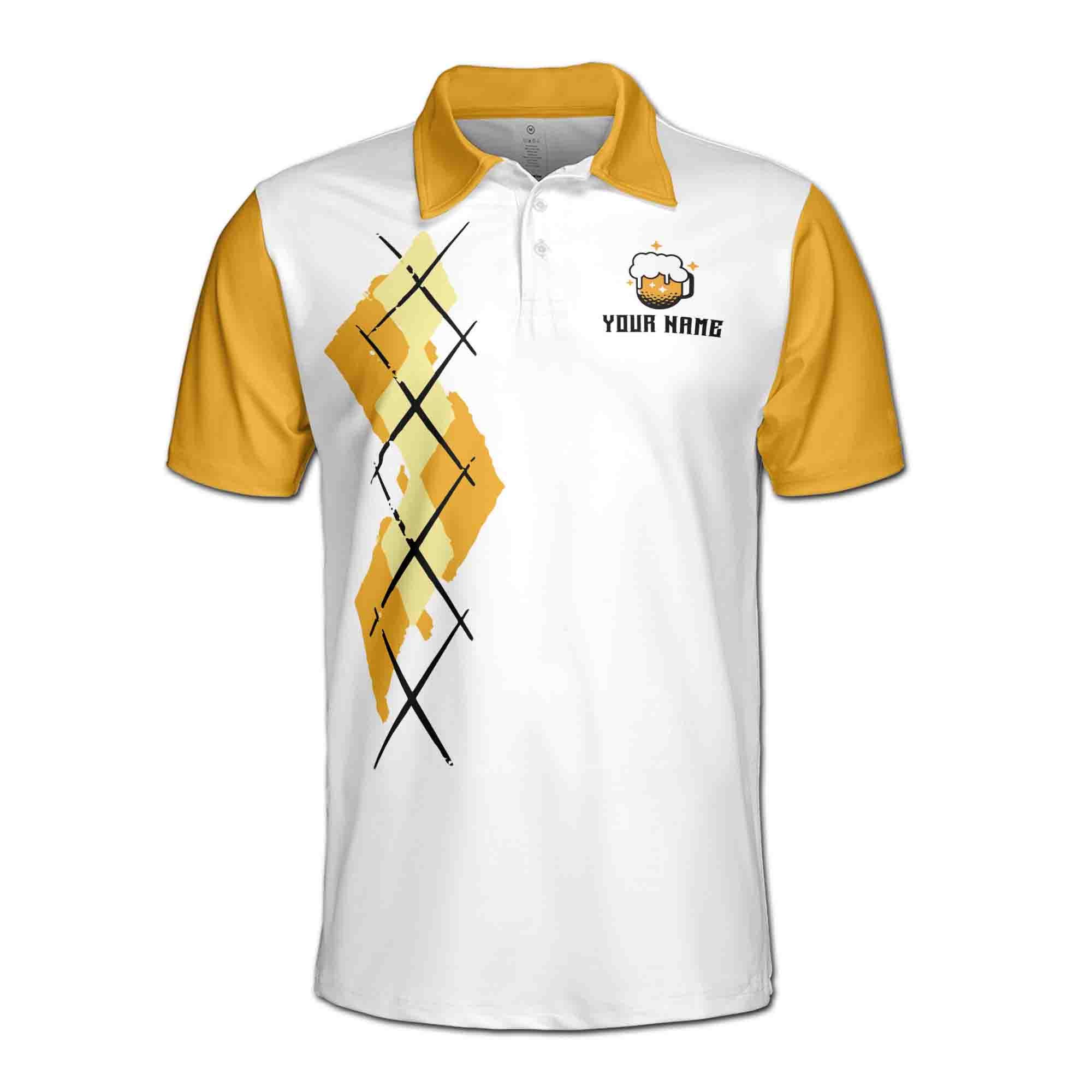 Alternative view of Personalizedize Name Golf Ball Club Beer If I'm Drunk It's My Friend Fault White Yellow 3D Men's Polo Shirt