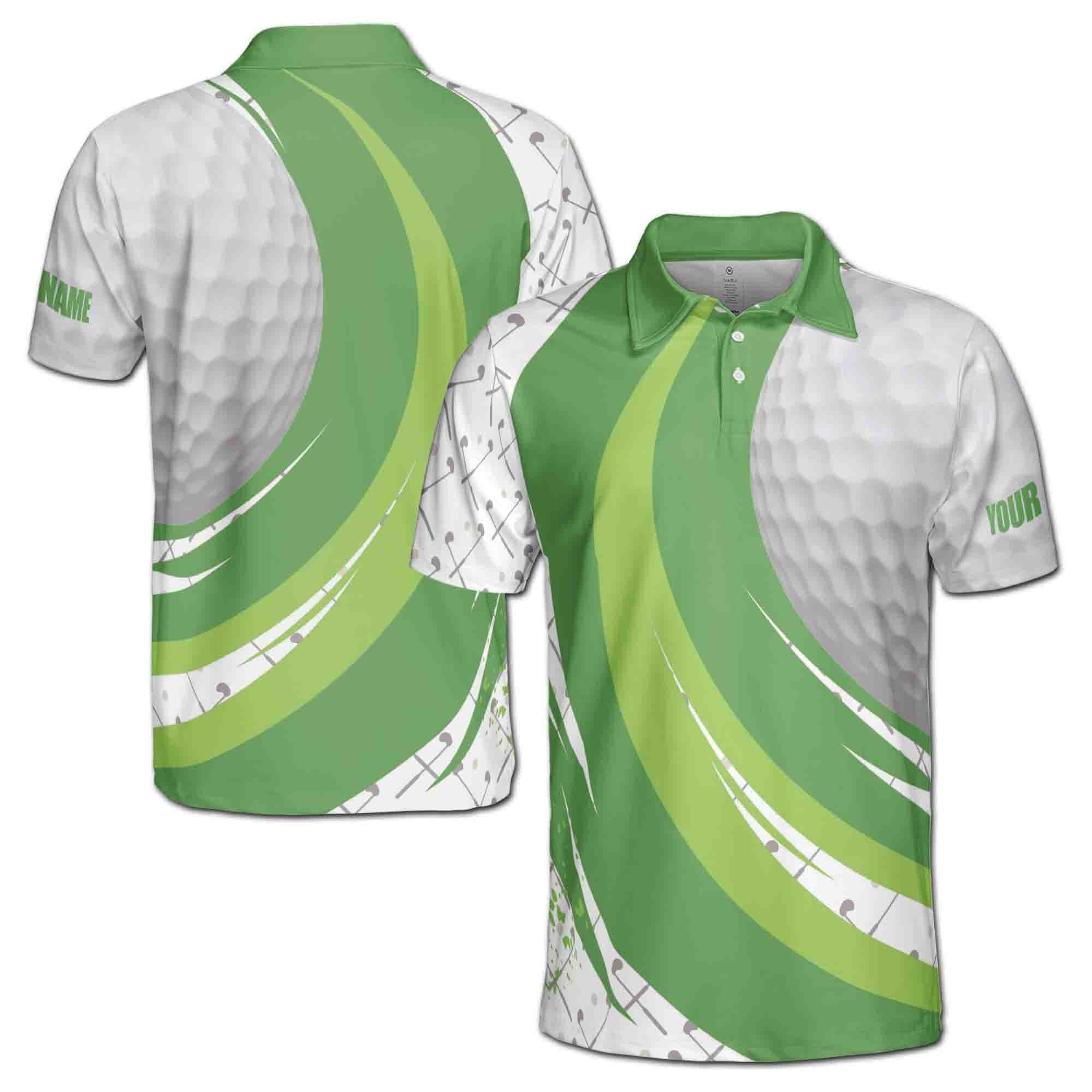 Personalizedize Name Golf Ball Club Pattern White Green 3D Men's Polo Shirt