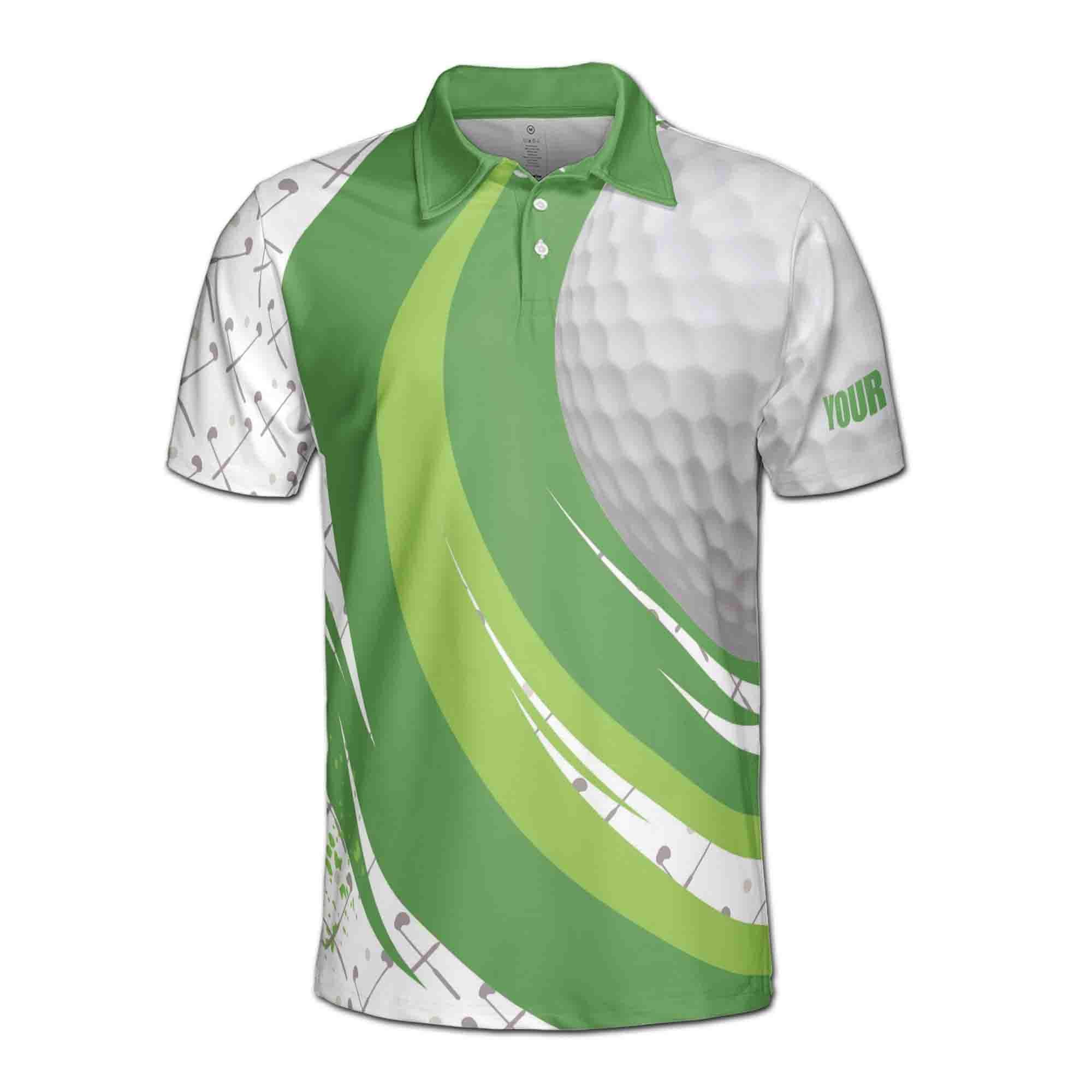 Alternative view of Personalizedize Name Golf Ball Club Pattern White Green 3D Men's Polo Shirt