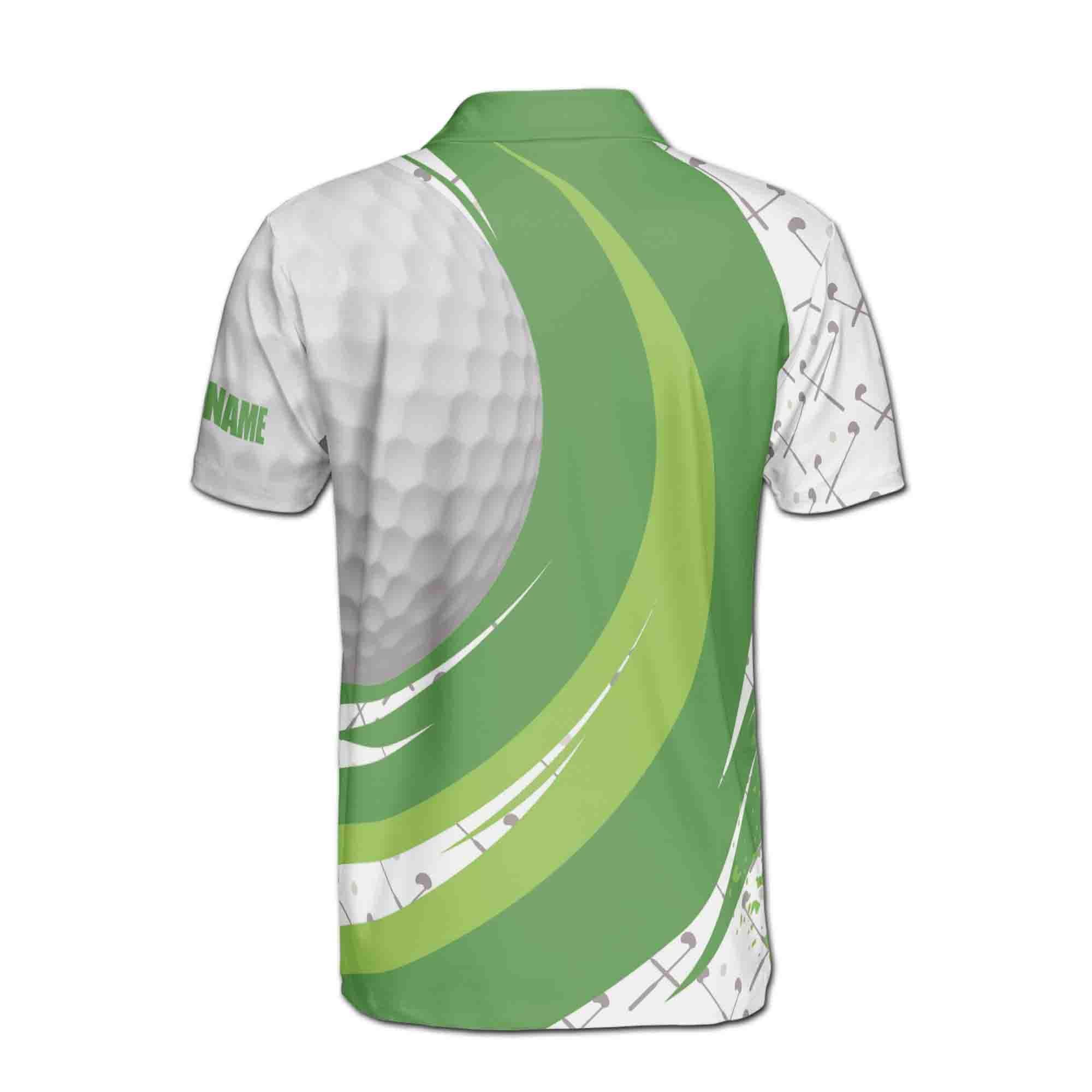 Personalizedize Name Golf Ball Club Pattern White Green 3D Men's Polo Shirt - Image 3