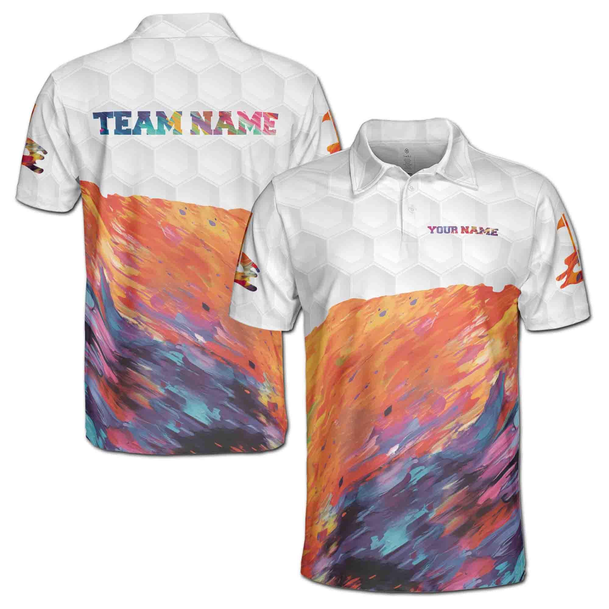 Personalizedize Name Golf Ball Paint Splashes Pattern White Colorful 3D Men's Polo Shirt