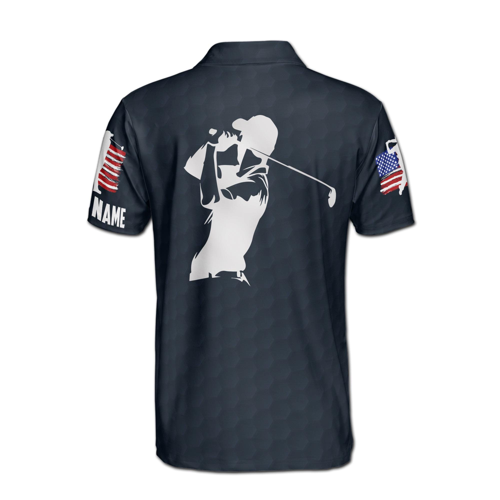 Personalizedize Name Golf Player USA Flag Dark Blue 3D Men's Polo Shirt - Image 3