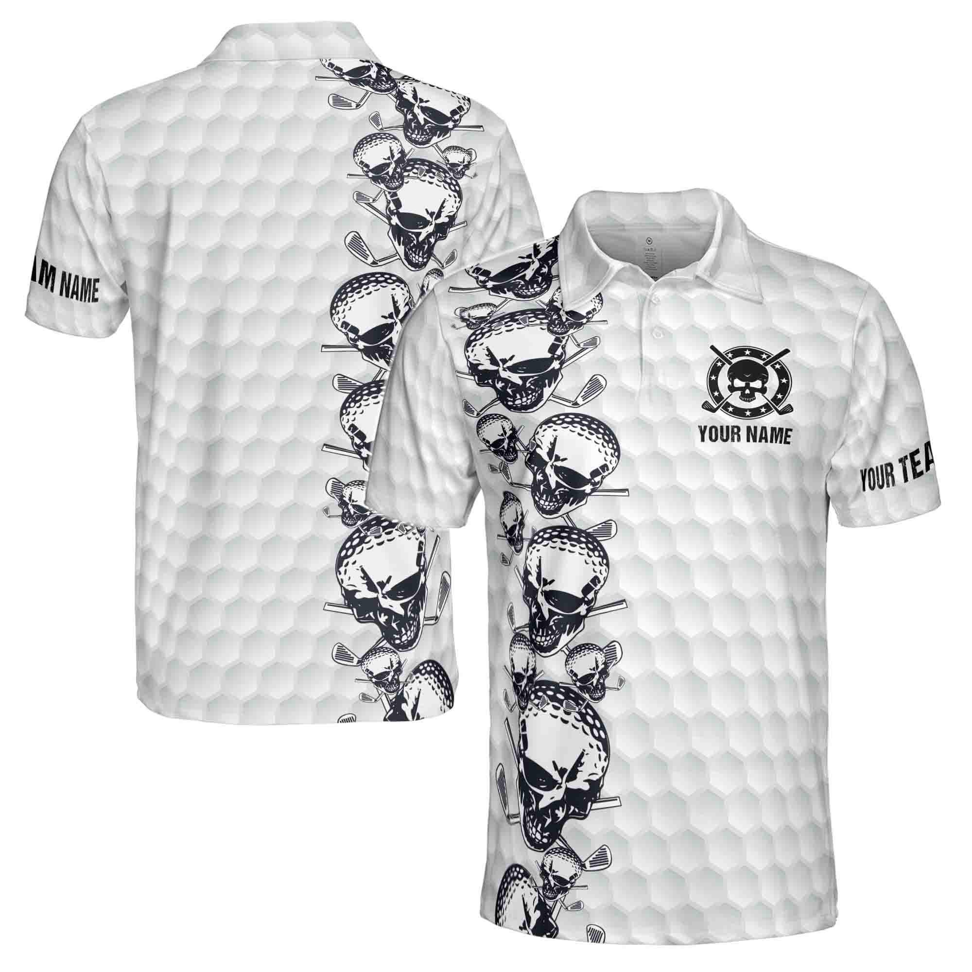 Personalizedize Name Golfing Pattern Skull Golf Team Men's Polo Shirt