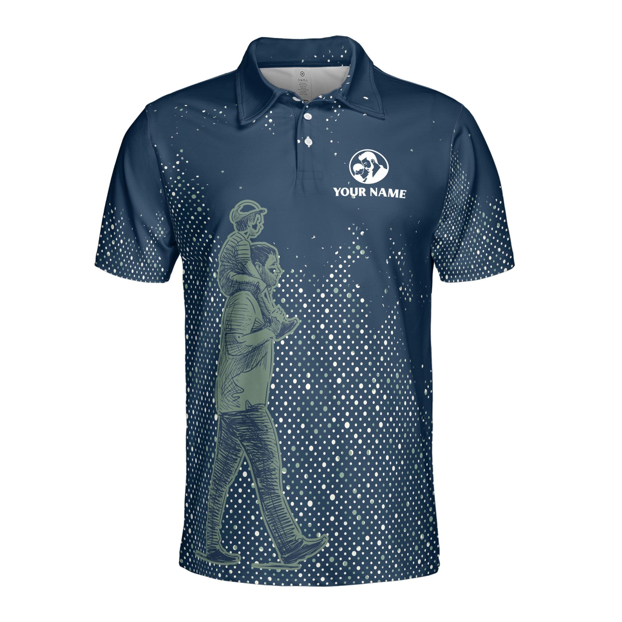 Alternative view of Personalizedize Name Happy Dad Child Dots Pattern Dark Blue 3D Men's Polo Shirt