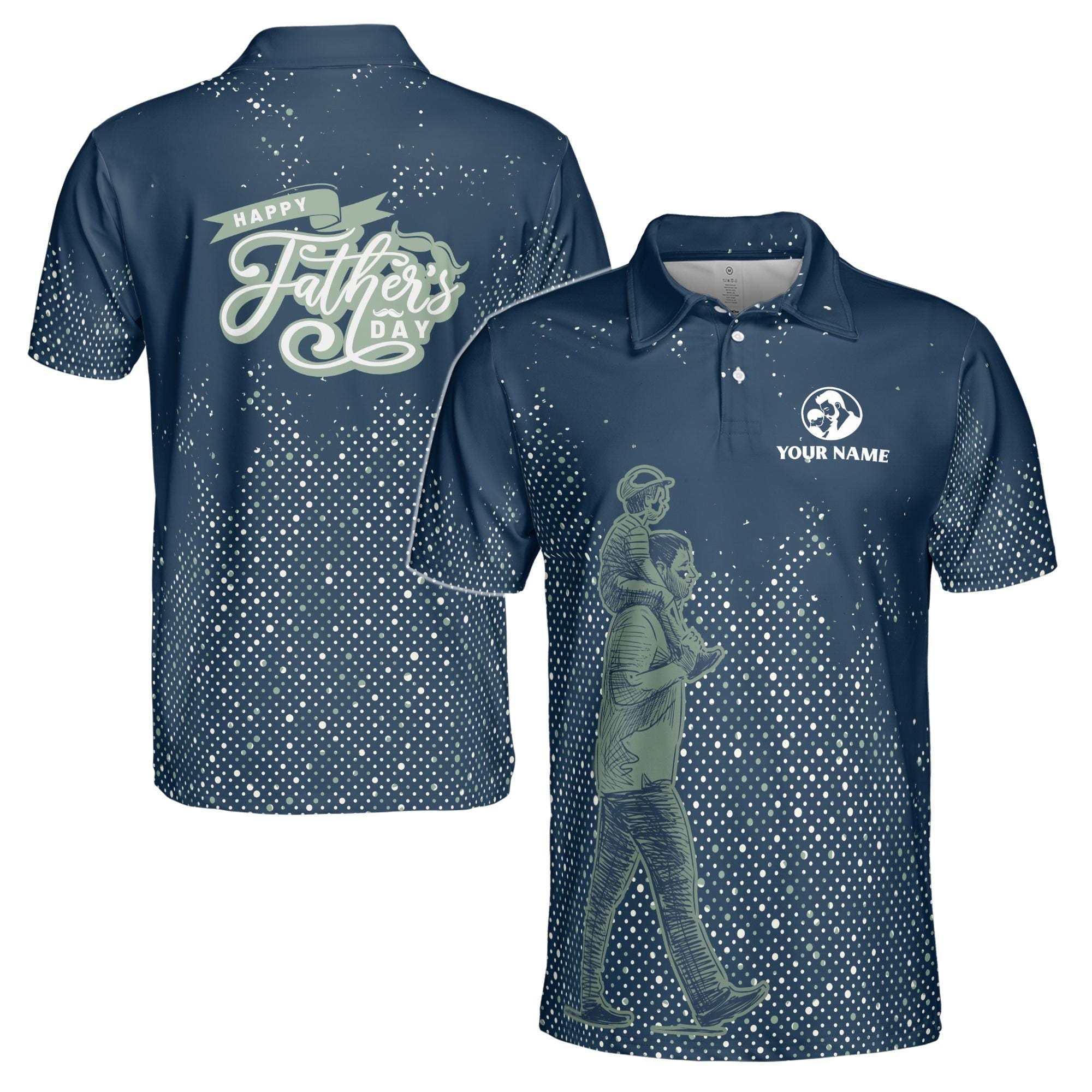 Personalizedize Name Happy Dad Child Dots Pattern Dark Blue 3D Men's Polo Shirt