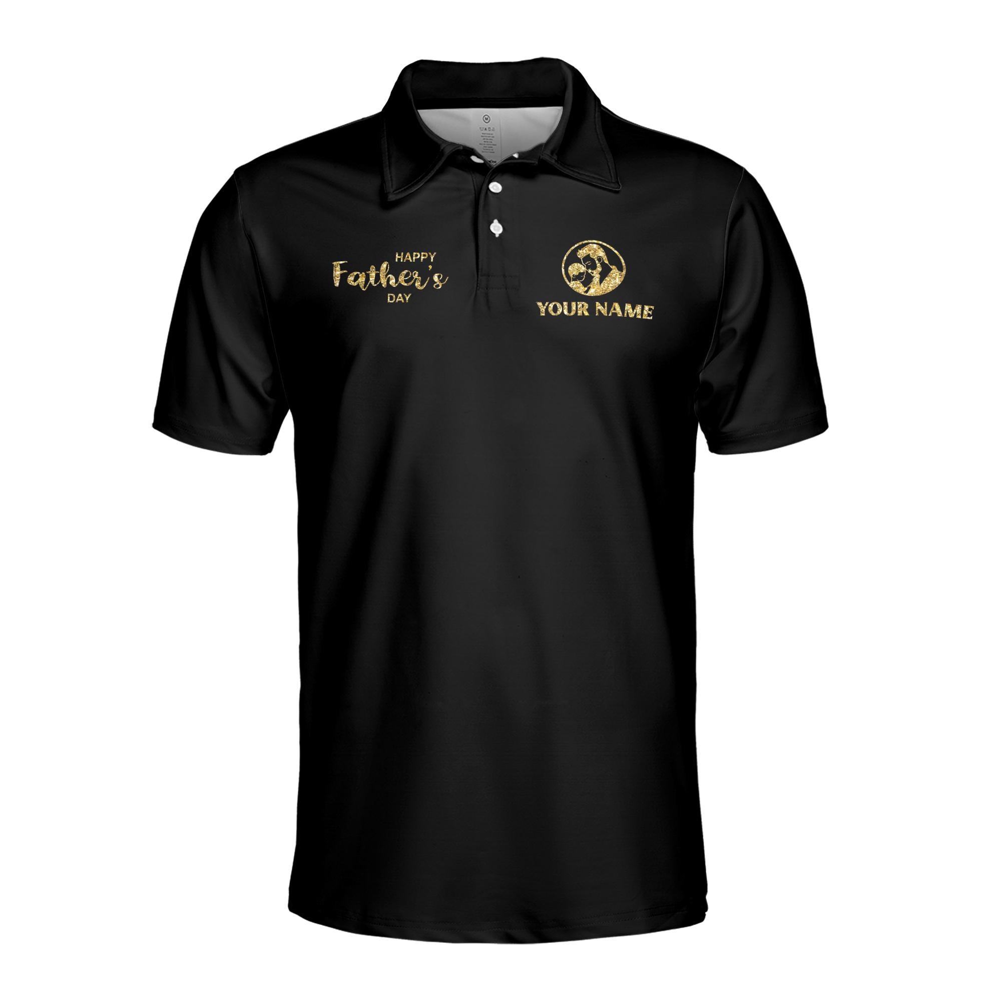 Alternative view of Personalizedize Name Happy Dad Fedora Mustache Heart Black 3D Men's Polo Shirt