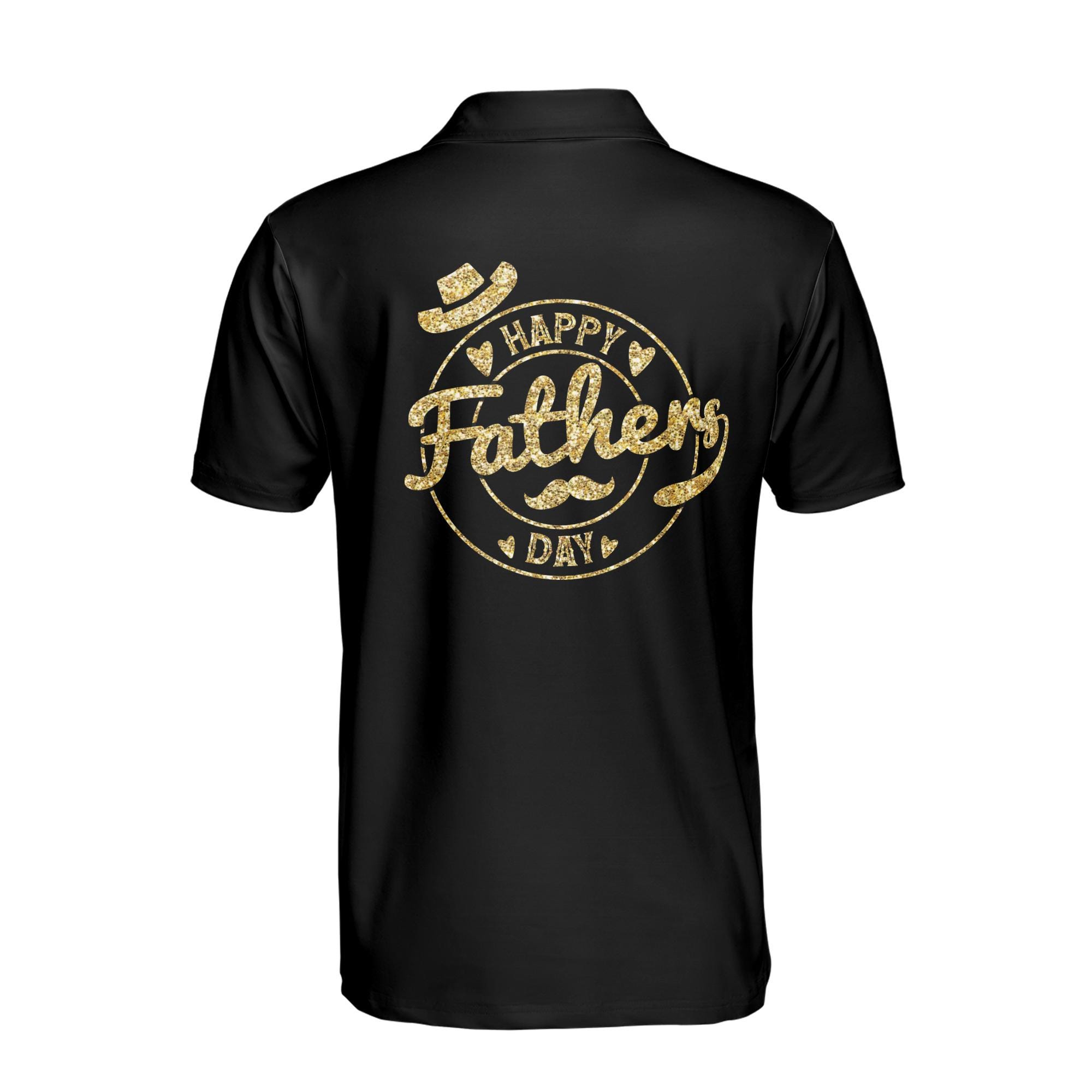 Personalizedize Name Happy Dad Fedora Mustache Heart Black 3D Men's Polo Shirt - Image 3