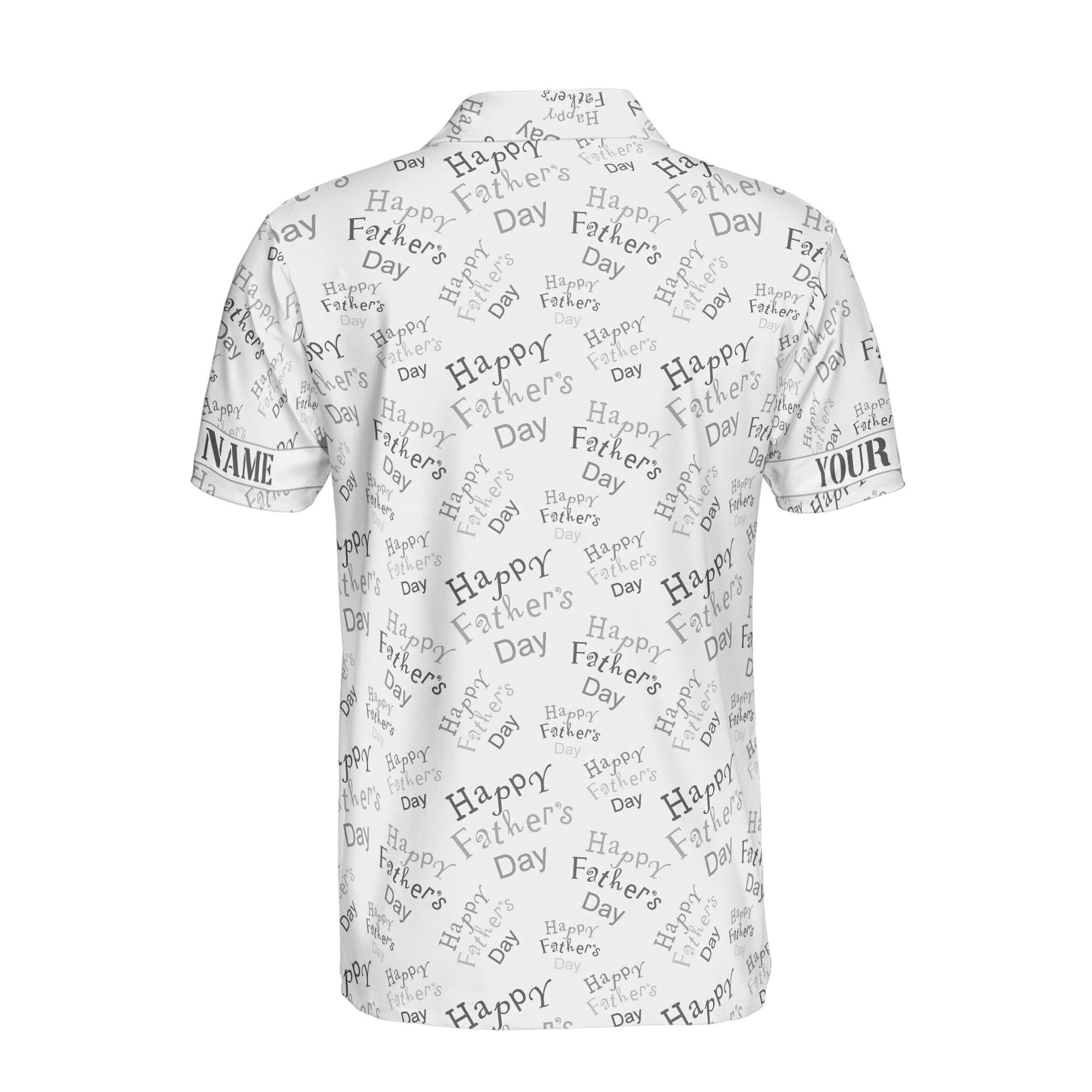 Personalizedize Name Happy Dad Quote Pattern White Gray 3D Men's Polo Shirt - Image 3