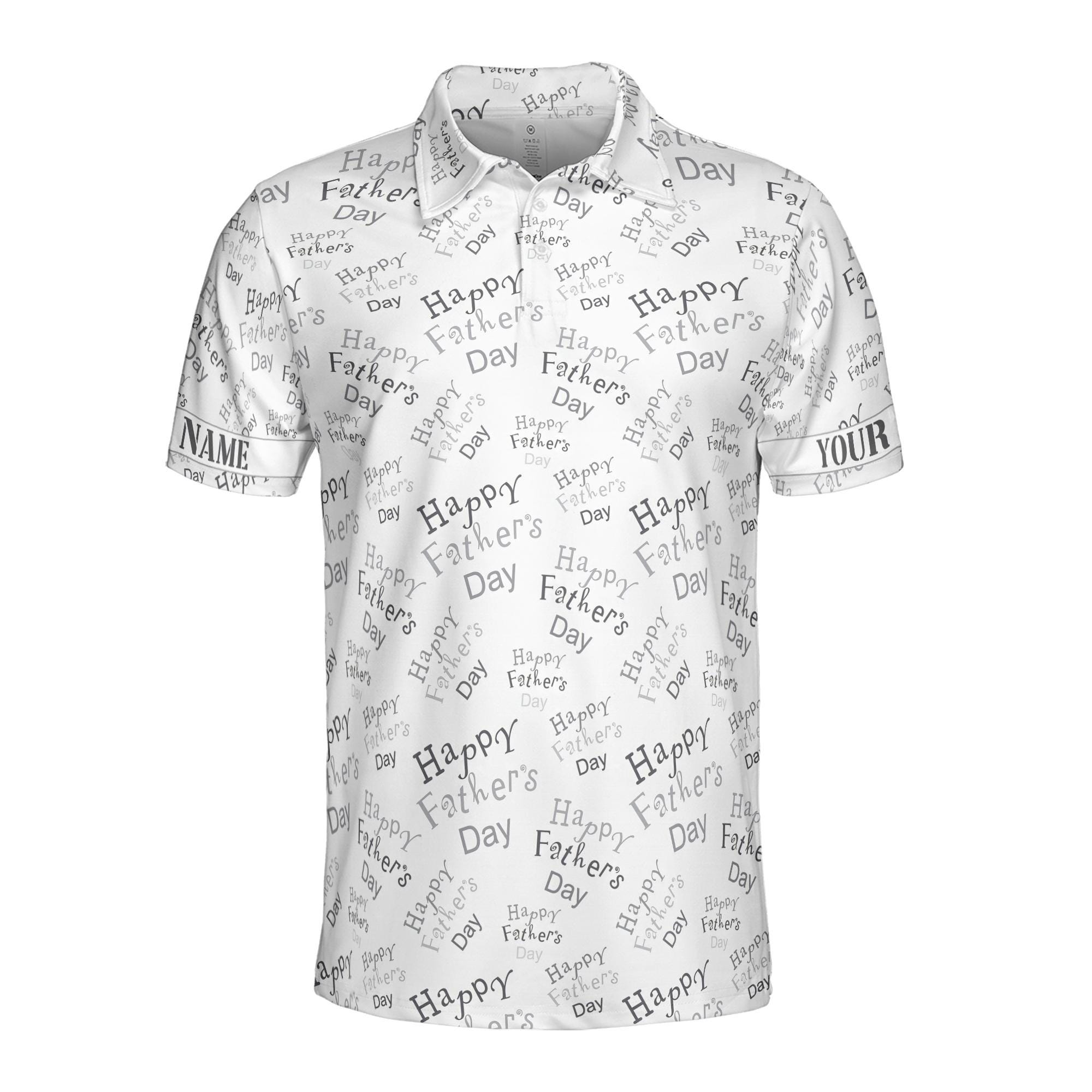 Alternative view of Personalizedize Name Happy Dad Quote Pattern White Gray 3D Men's Polo Shirt