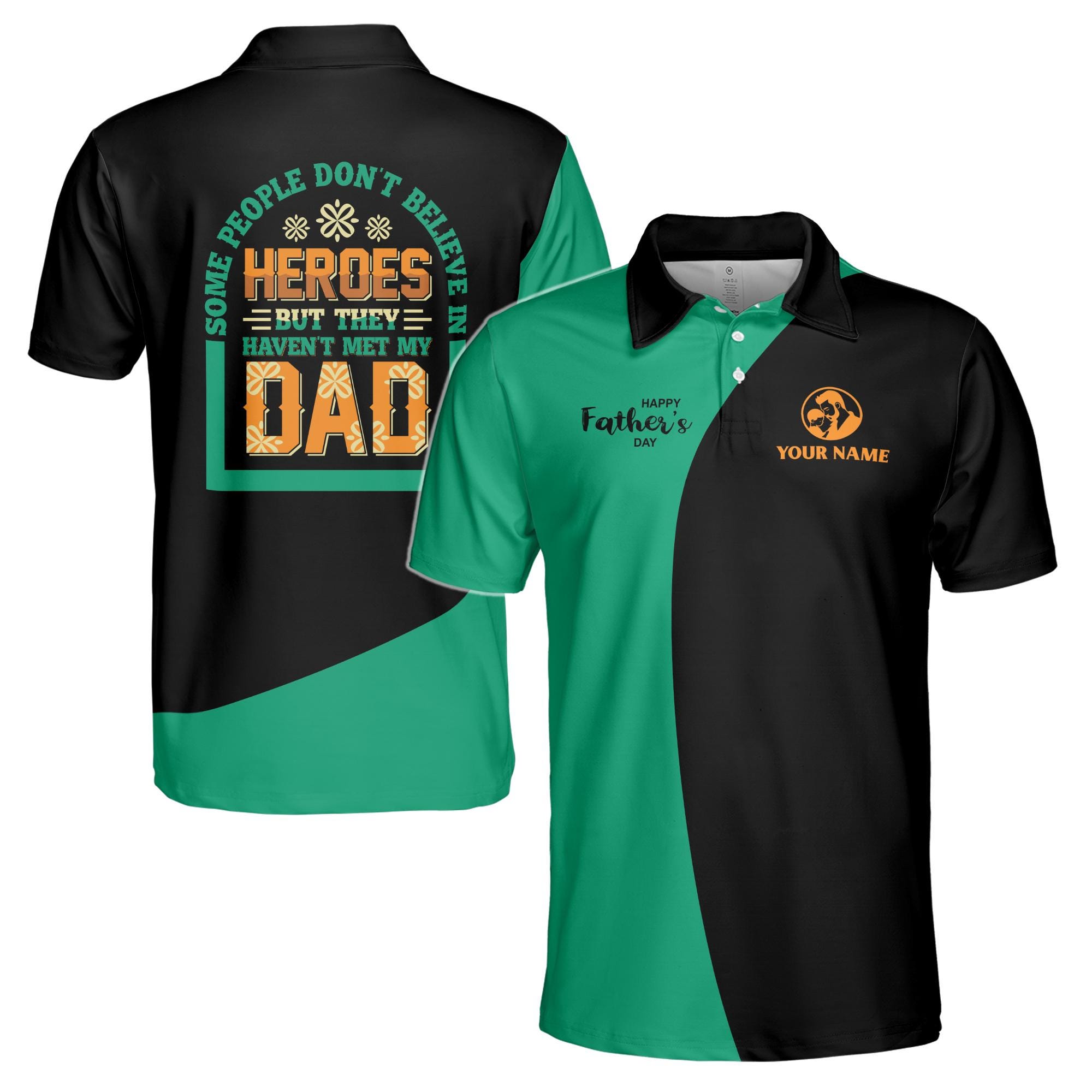 Personalizedize Name Heroes Met My Dad Black Green 3D Men's Polo Shirt