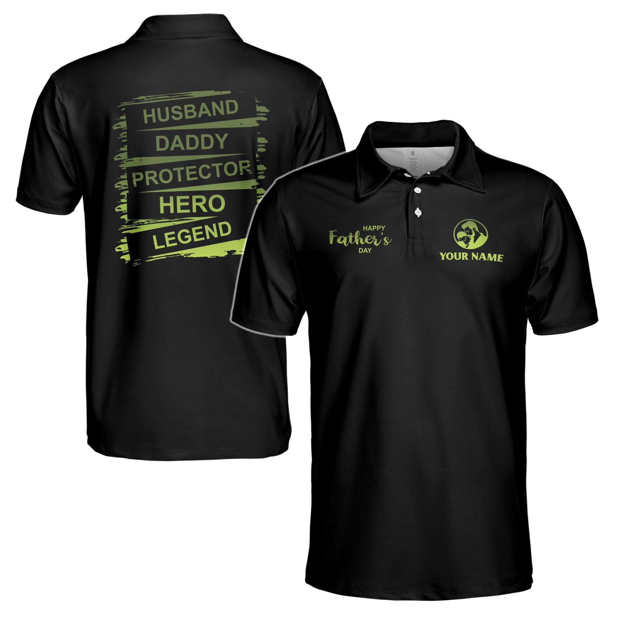 Personalizedize Name Husband Daddy Protector Hero Legend Black 3D Men's Polo Shirt