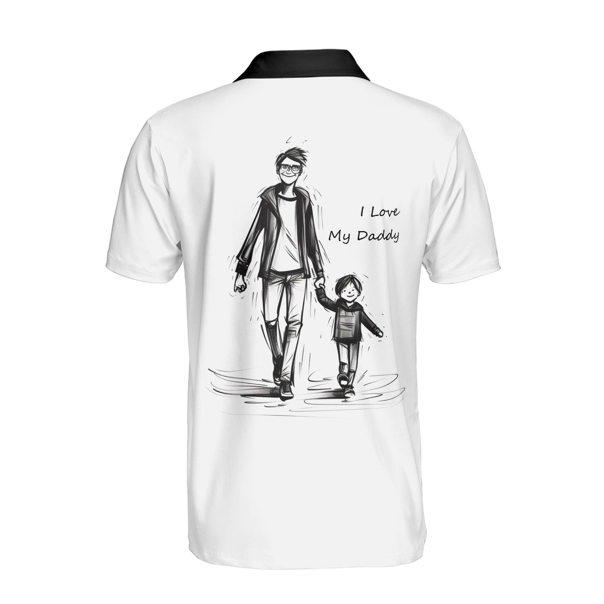 Personalizedize Name I Love My Daddy Sketch White 3D Men's Polo Shirt - Image 3