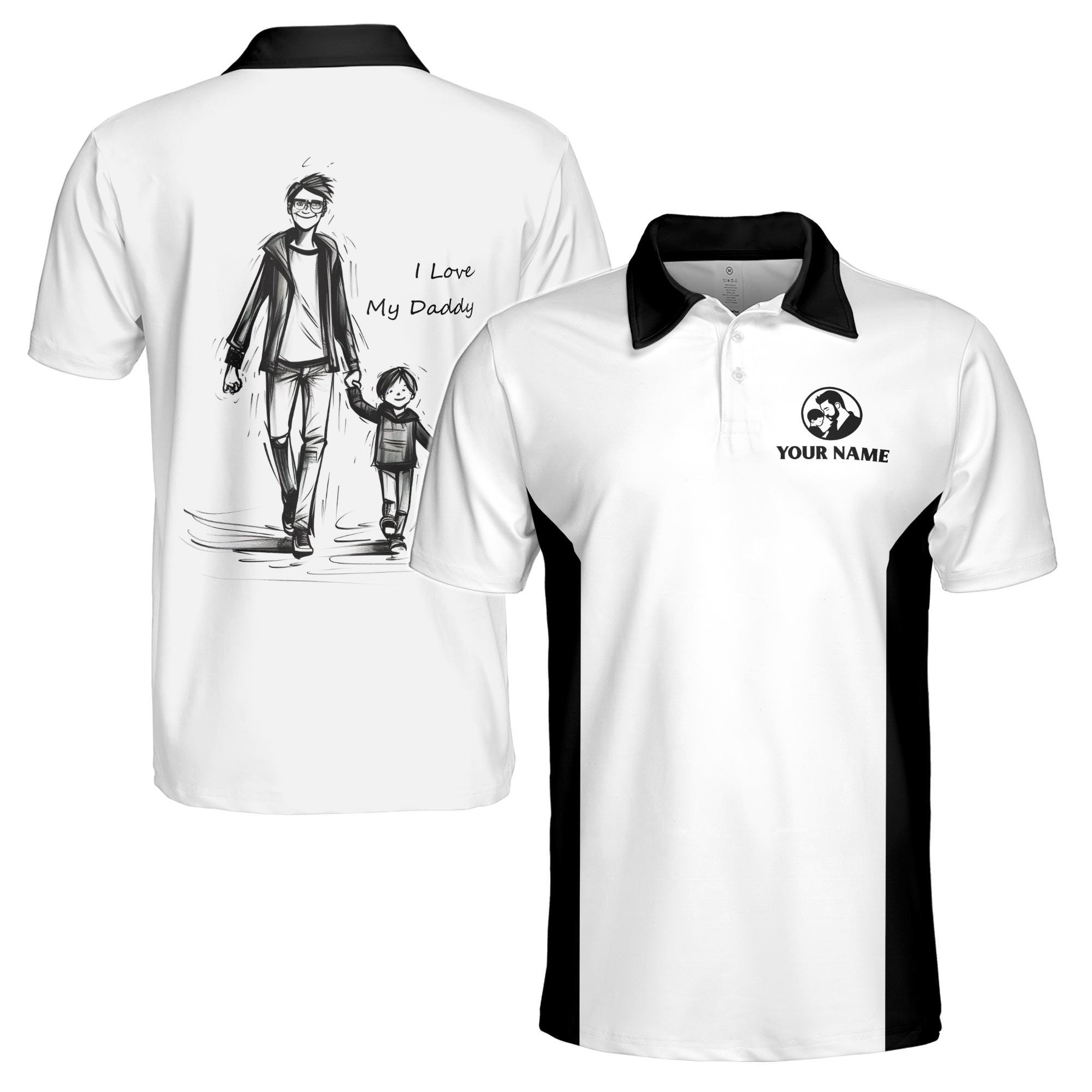 Personalizedize Name I Love My Daddy Sketch White 3D Men's Polo Shirt