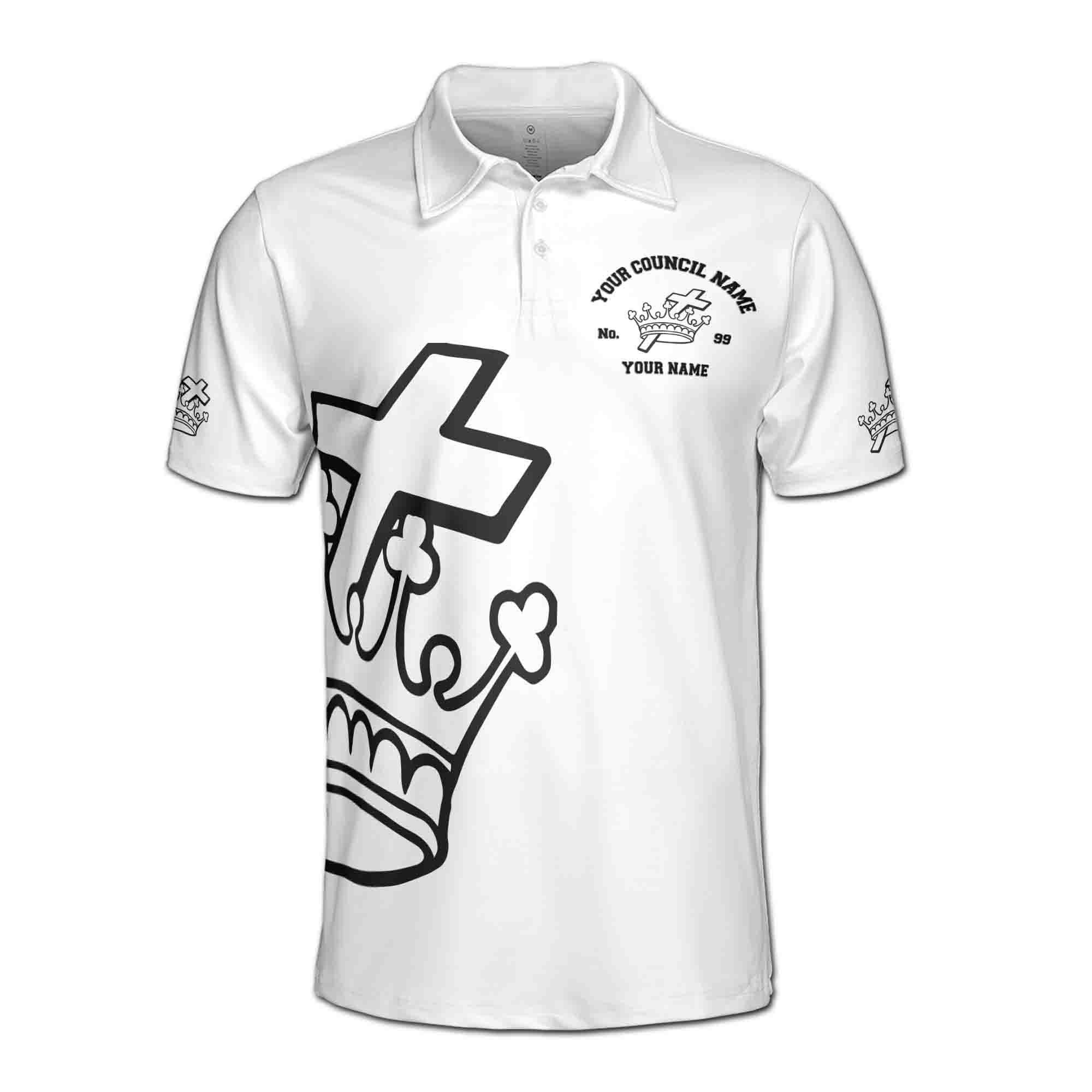 Alternative view of Personalizedize Name Knight Templar Freemason White 3D Polo Shirt