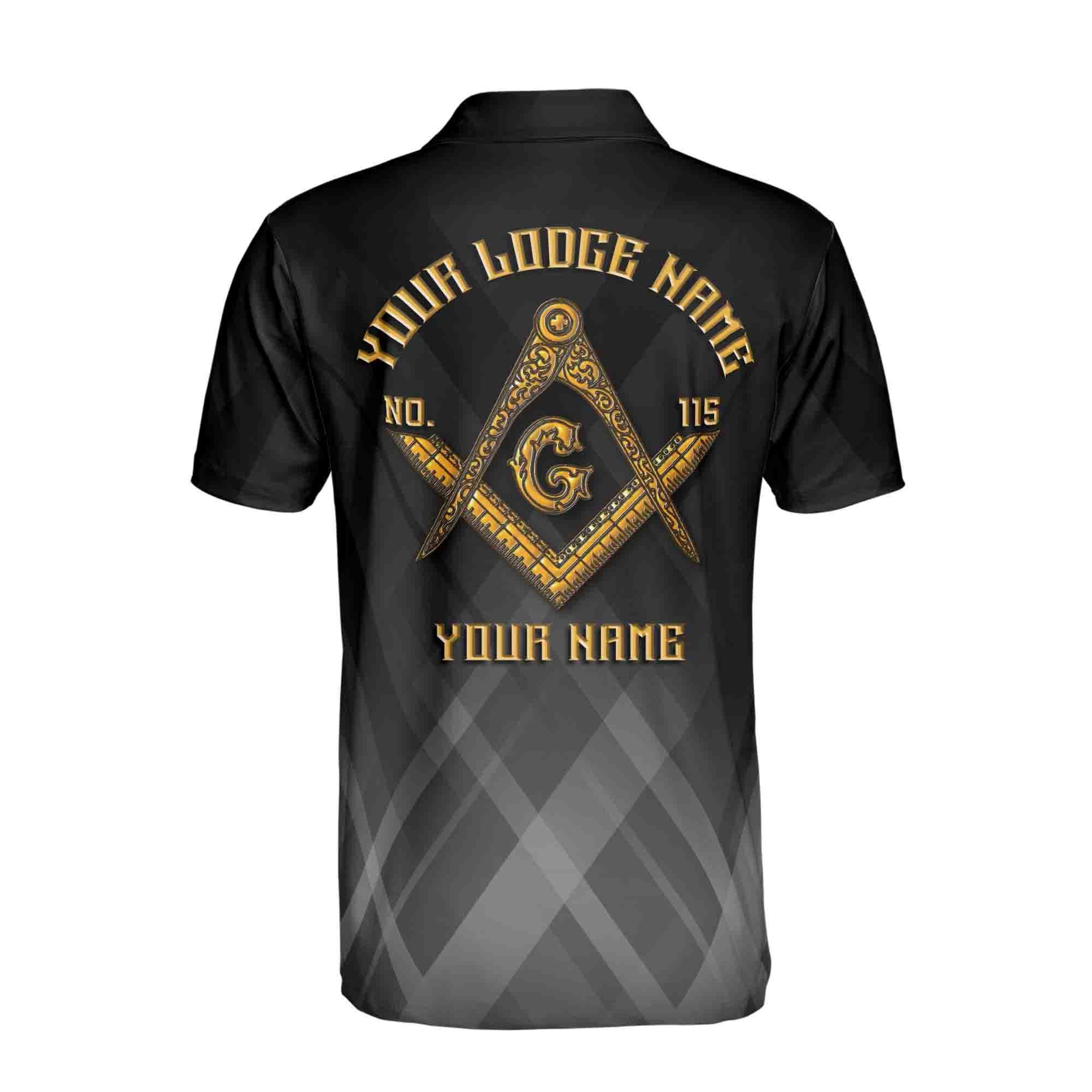 Personalizedize Name Lodge Name Masonic Freemasonry Emblem Mason Black Men's Polo Shirt - Image 3