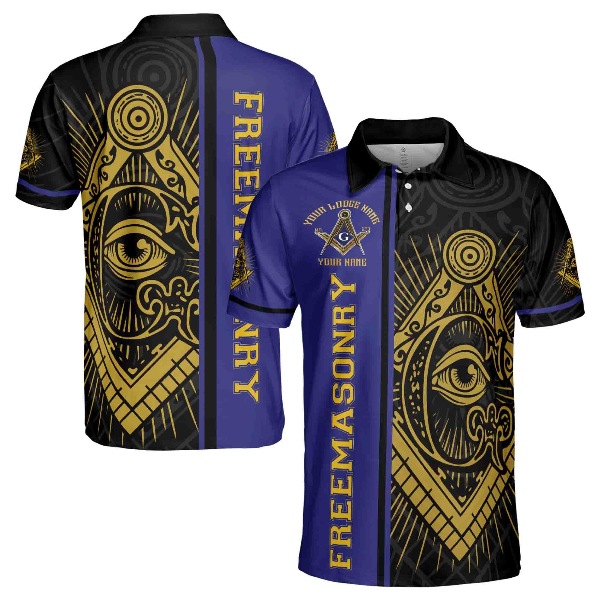 Personalizedize Name Lodge Name Masonic Freemasonry Emblem Men's Polo Shirt