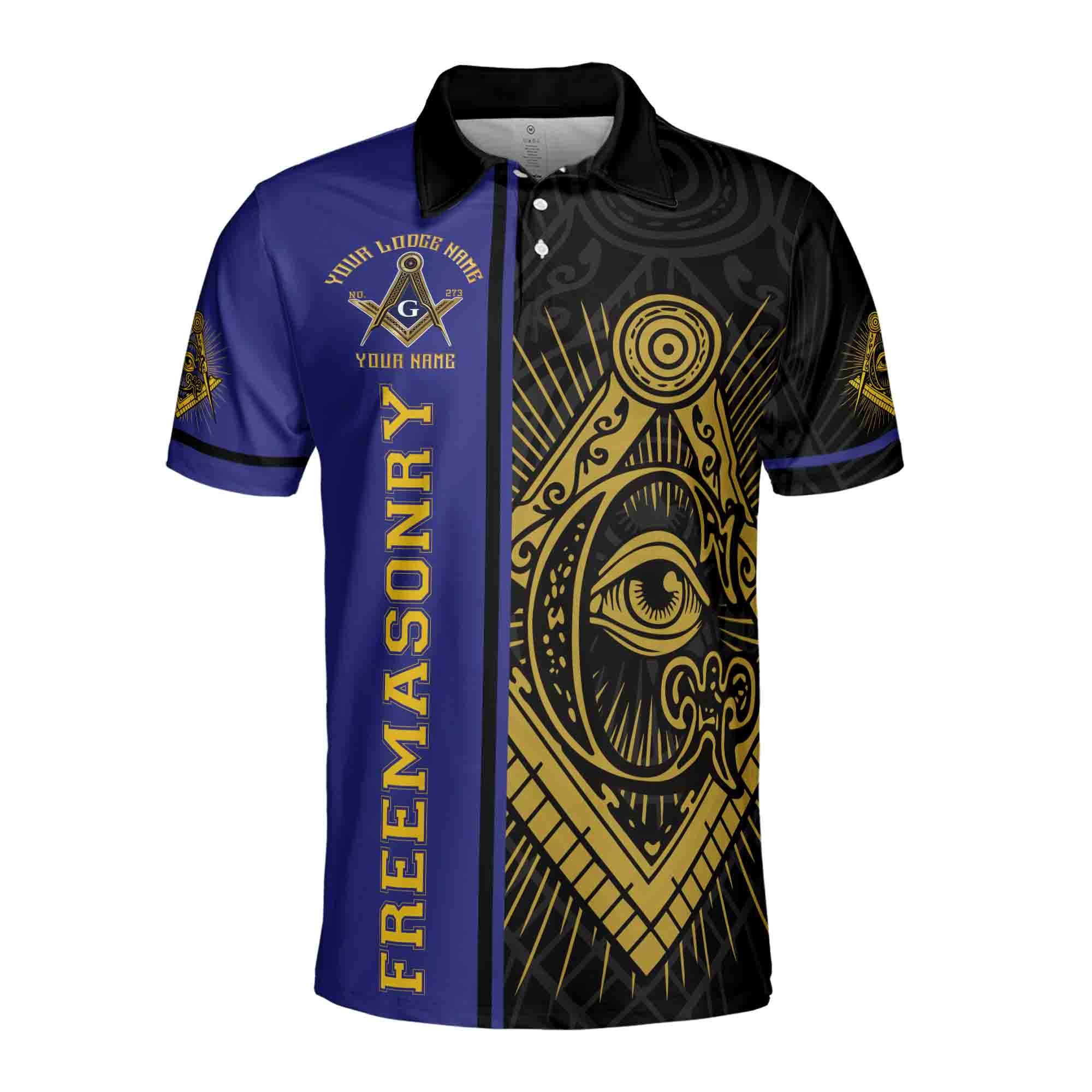 Alternative view of Personalizedize Name Lodge Name Masonic Freemasonry Emblem Men's Polo Shirt