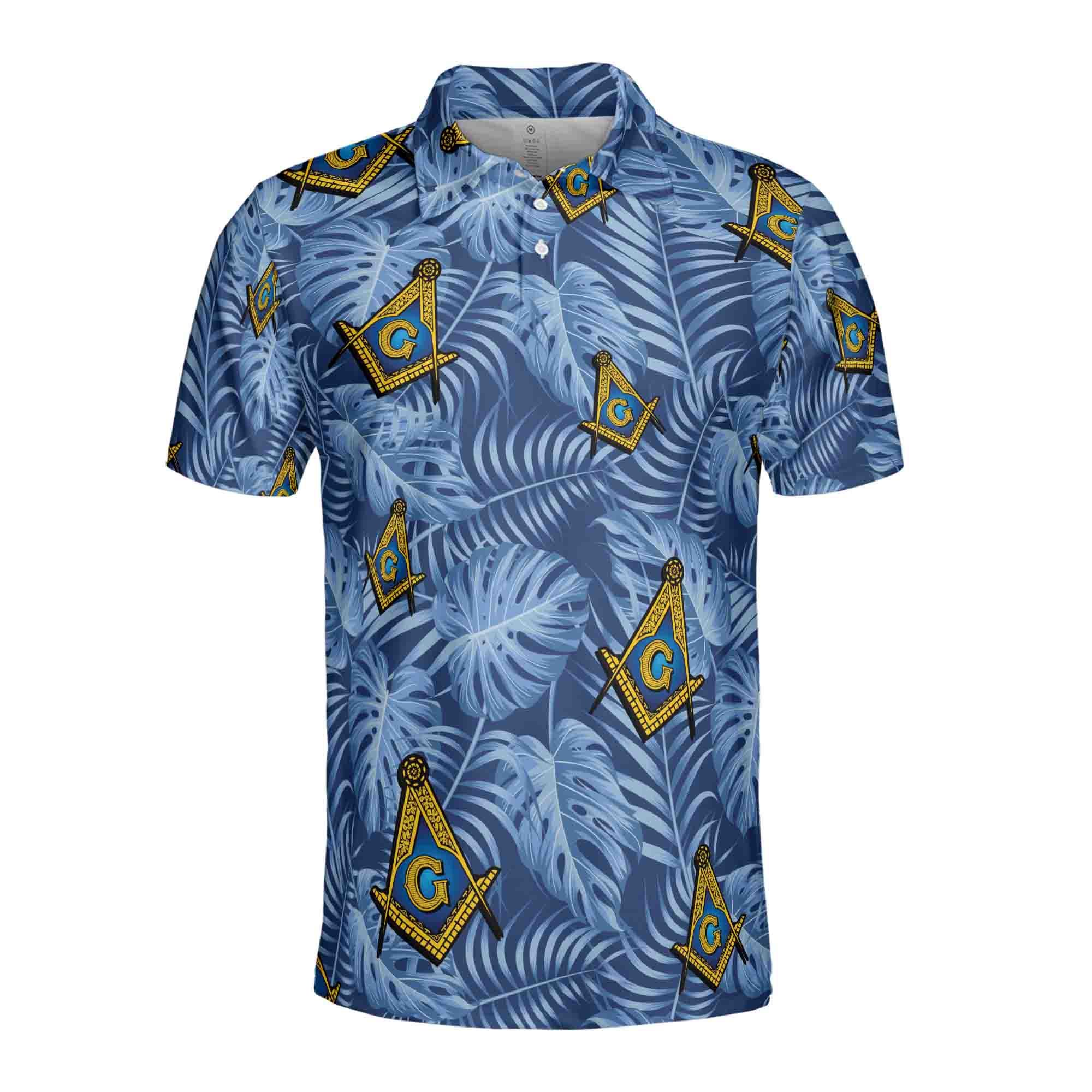 Alternative view of Personalizedize Name Lodge Name Masonic Freemasonry Tropical Plants Blue Men's Polo Shirt