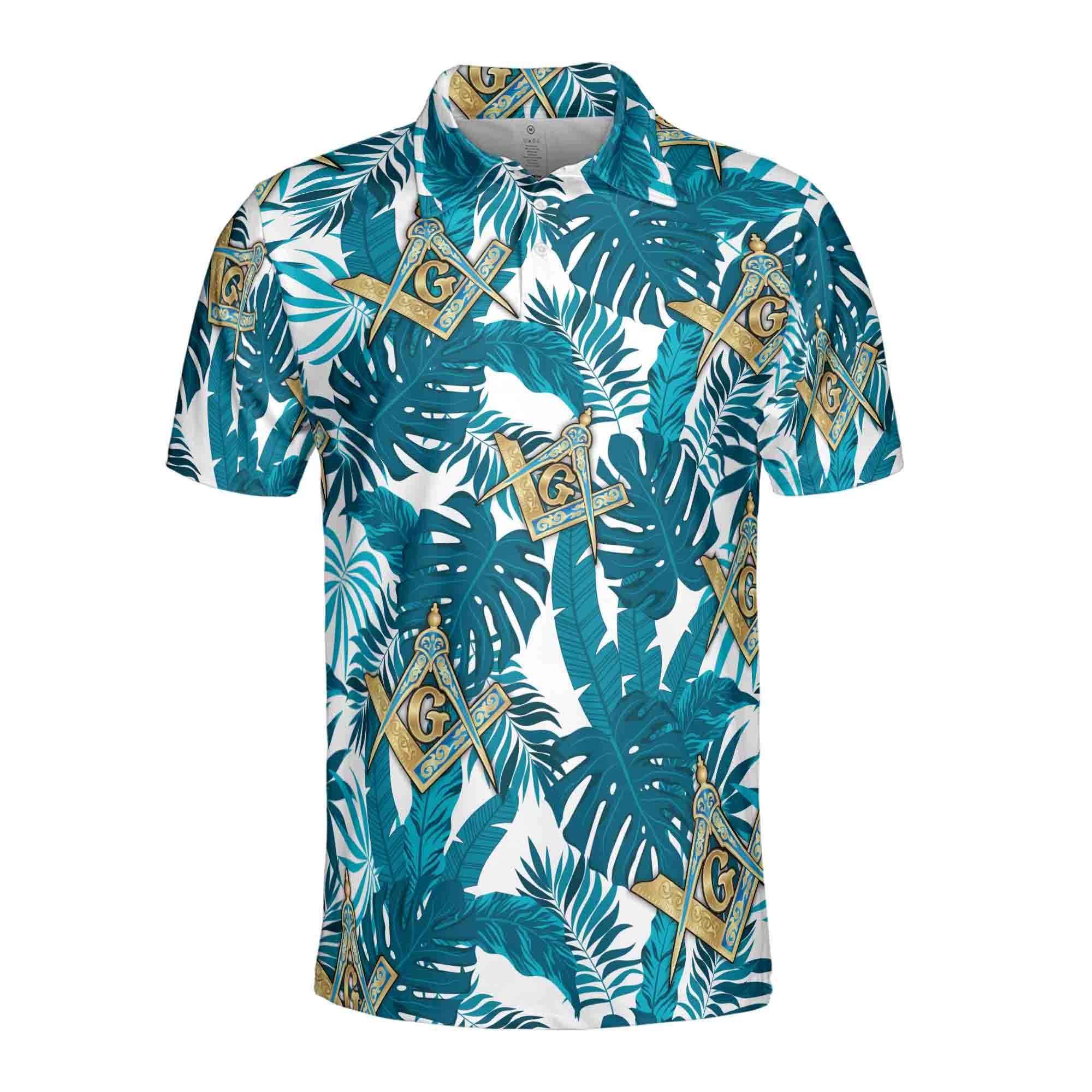 Alternative view of Personalizedize Name Lodge Name Masonic Freemasonry Tropical Plants Men's Polo Shirt